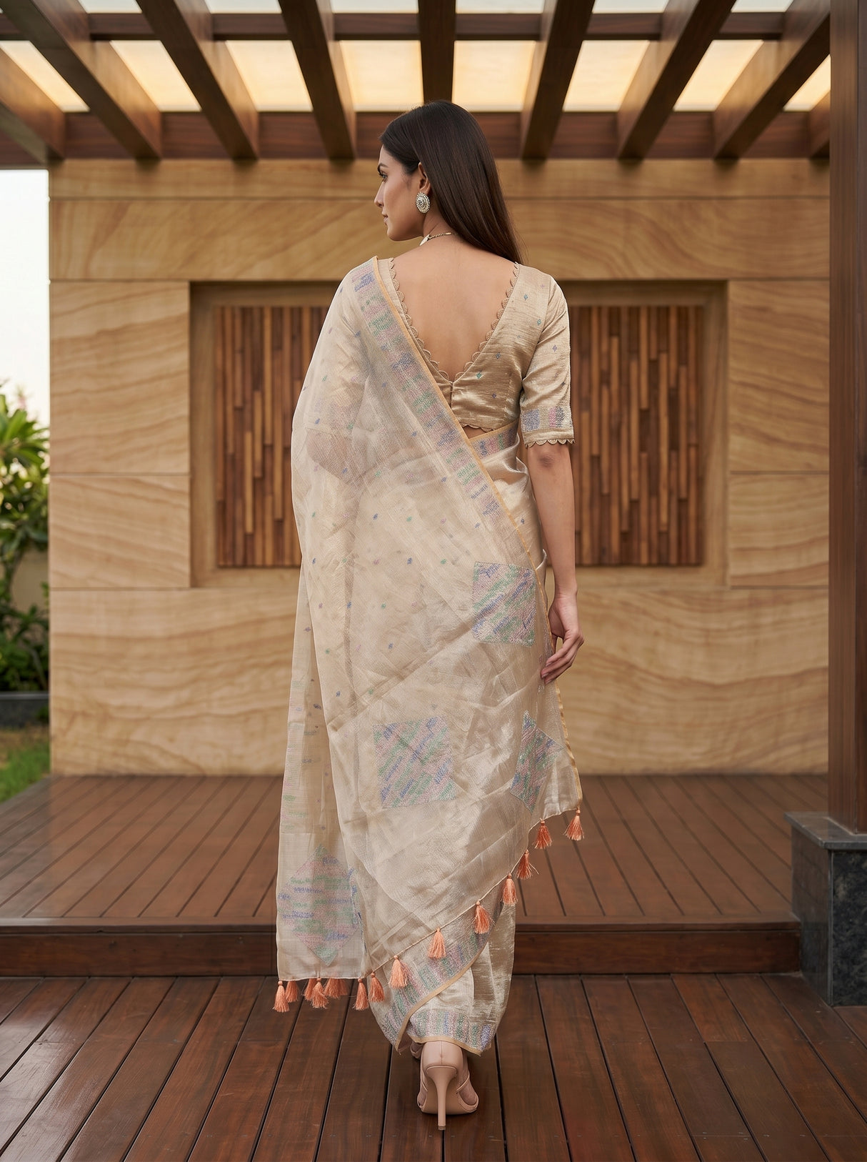 MIMOSA Peach Saree Saree — pose 2 styling detail