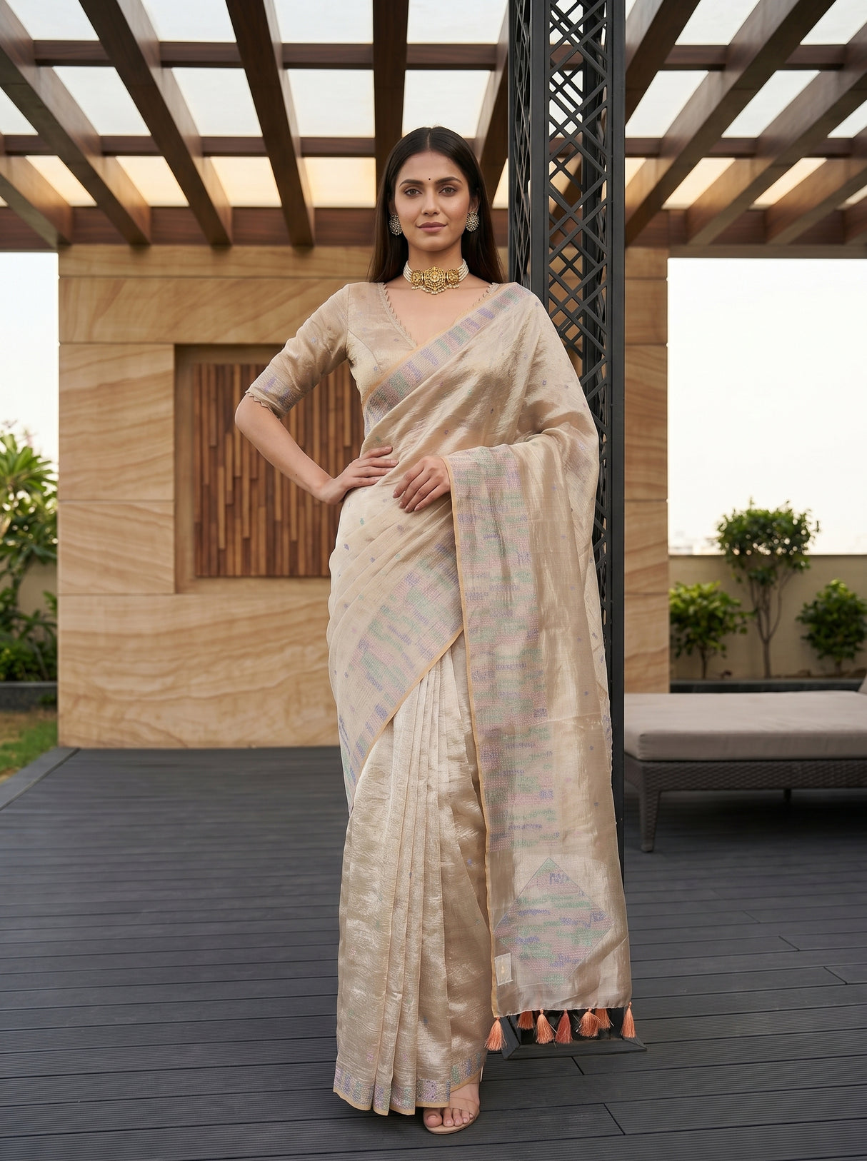 MIMOSA Peach Saree Saree — pose 4 styling detail