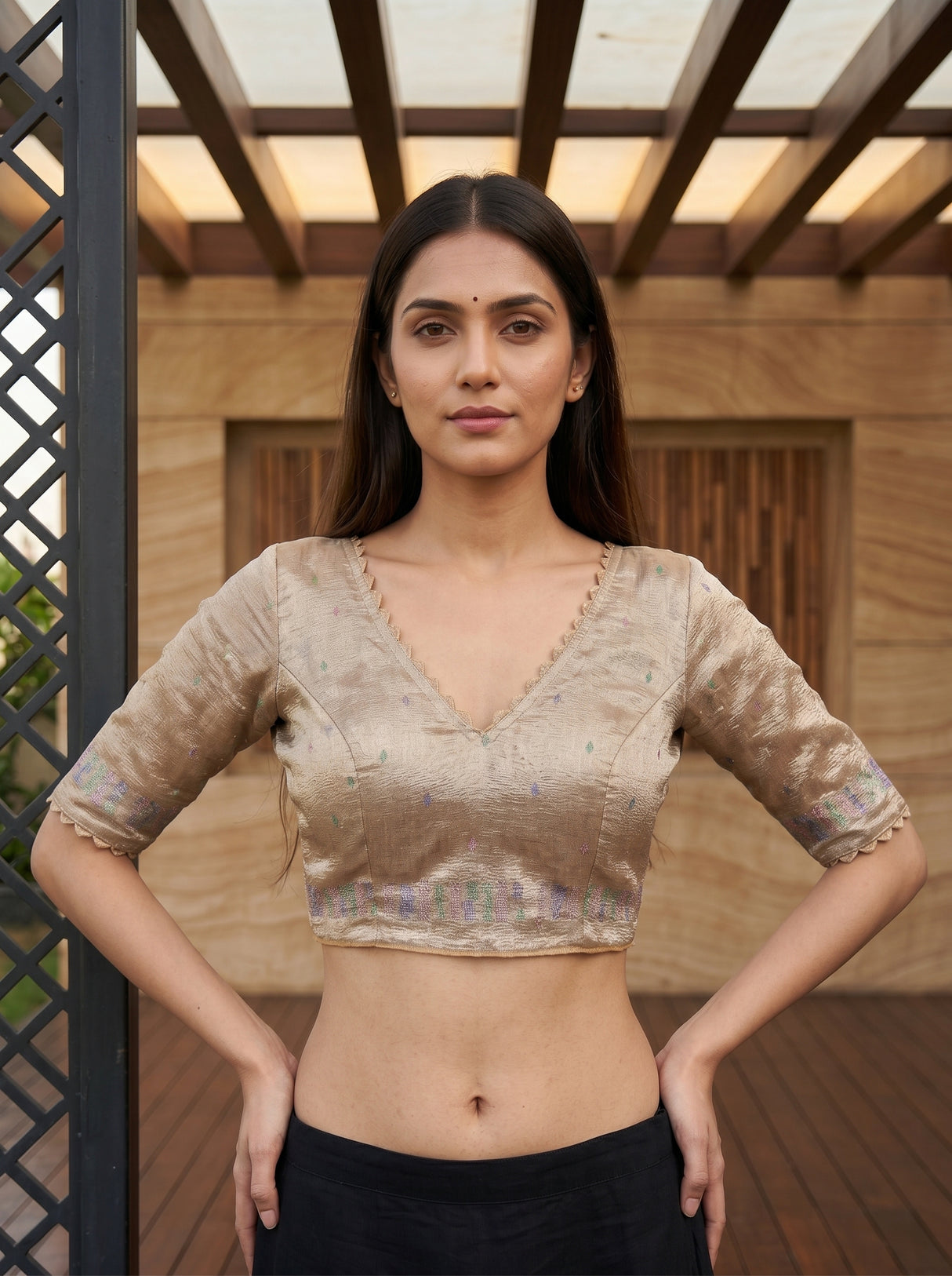 MIMOSA Peach Saree Saree — blouse close-up