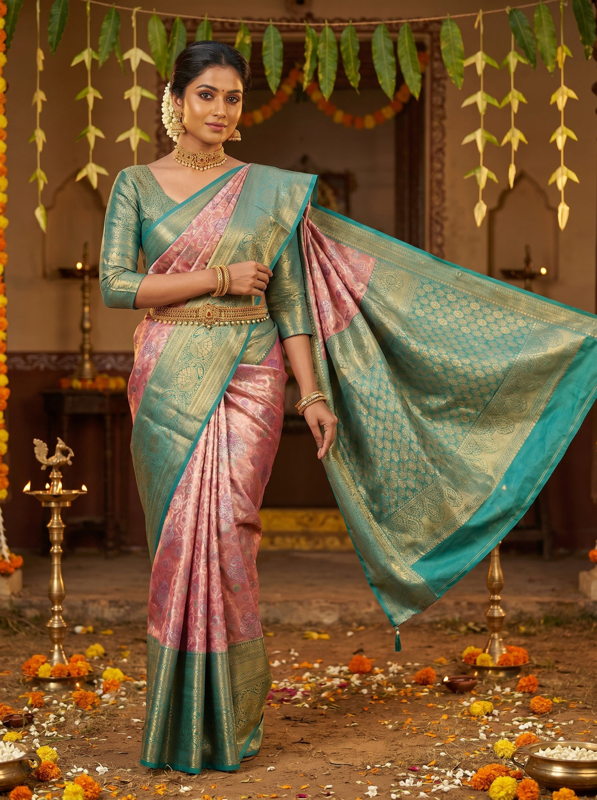 MIMOSA Gajari Kanjivaram Art Silk Saree β pose 6 styling detail