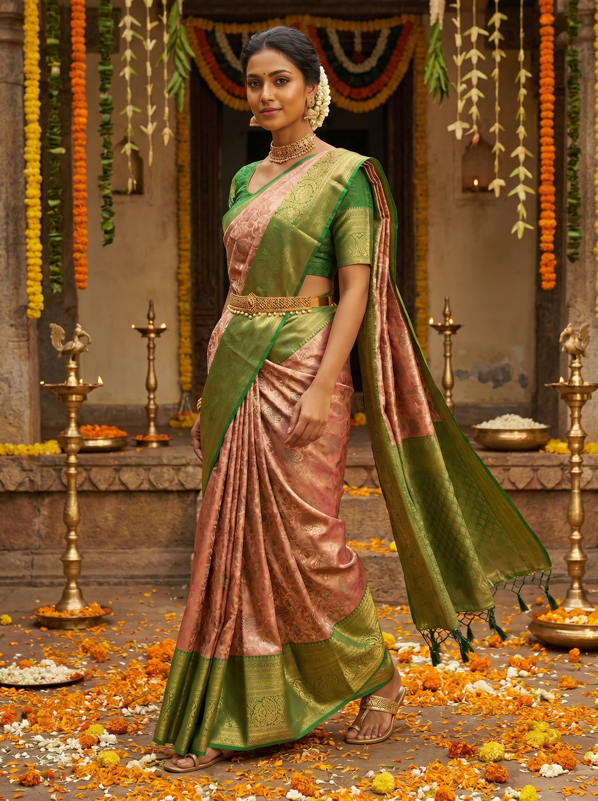 MIMOSA Maroon Kanjivaram Art Silk Saree β Draped Mannequin View