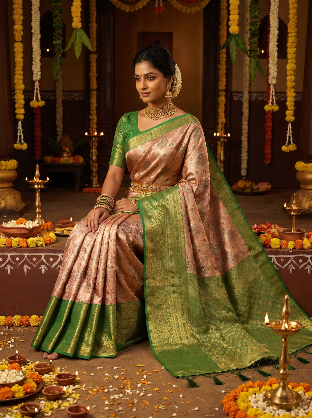 MIMOSA Maroon Kanjivaram Art Silk Saree β Full View on Model