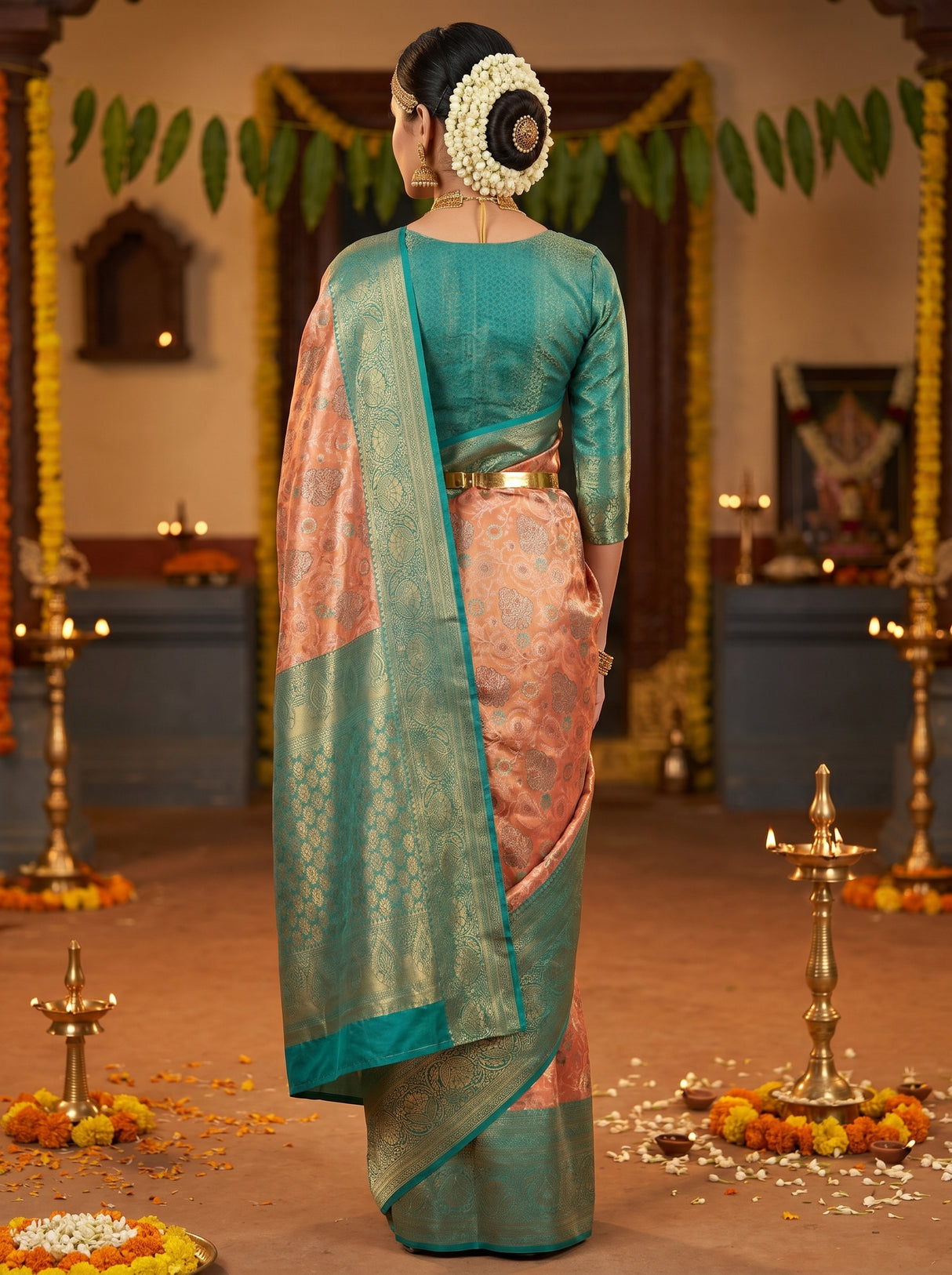 MIMOSA Orange Kanjivaram Art Silk Saree β Unstitched Blouse Fabric