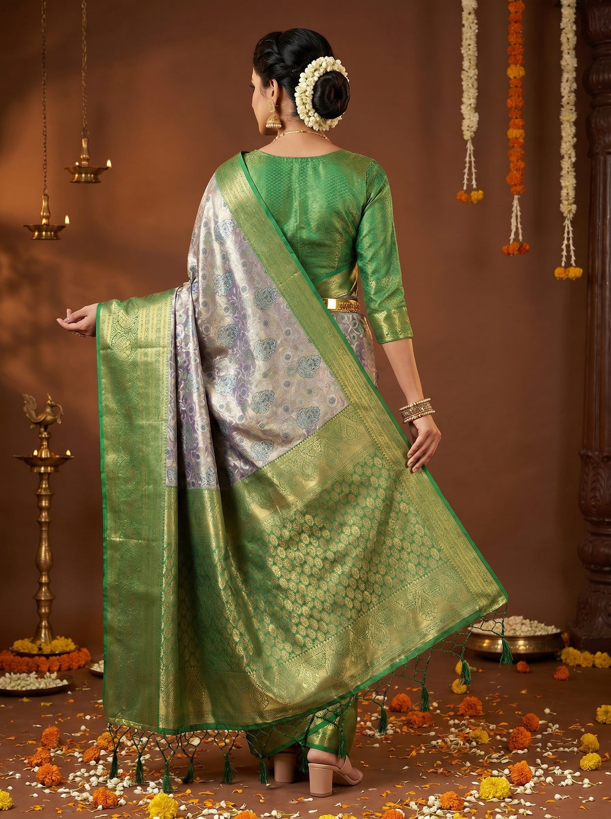 MIMOSA Violet Kanjivaram Art Silk Saree β Unstitched Blouse Fabric
