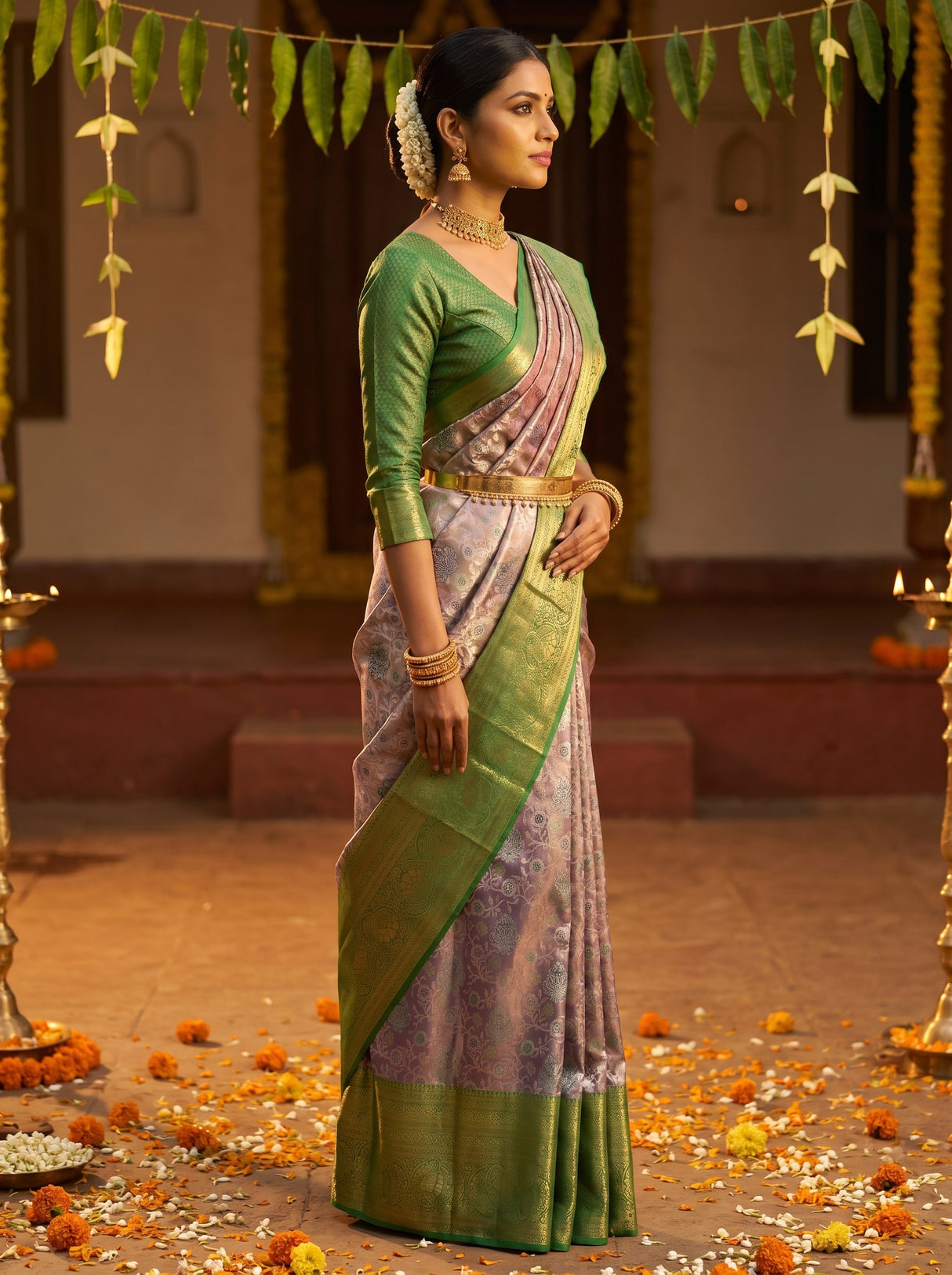 MIMOSA Violet Kanjivaram Art Silk Saree β Full View on Model
