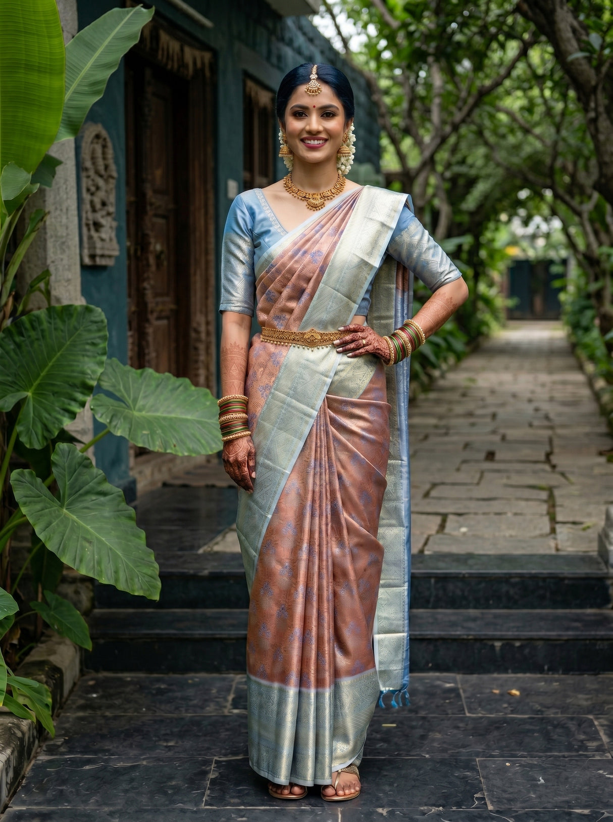 MIMOSA Chocolate Kanjivaram Art Silk Saree — pose 4 styling detail