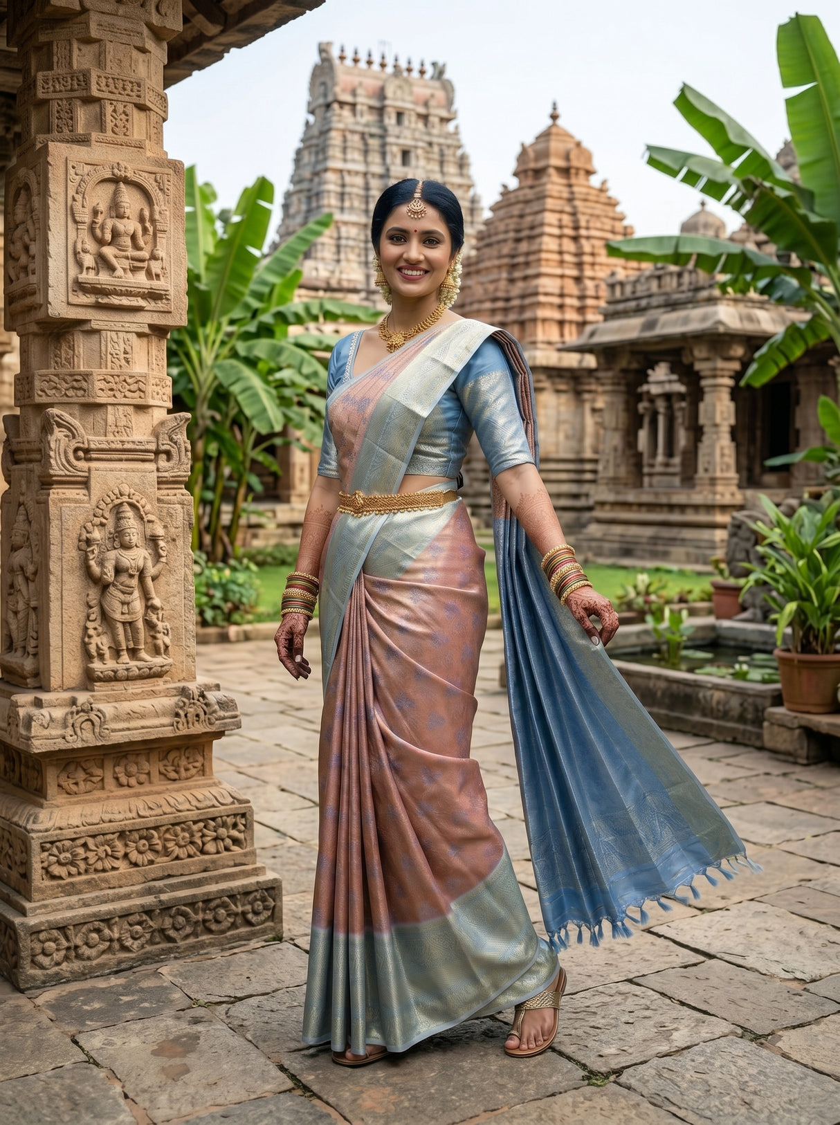 MIMOSA Chocolate Kanjivaram Art Silk Saree — pose 9 styling detail