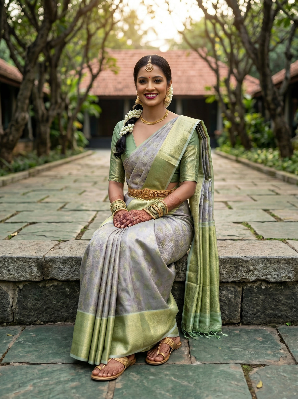MIMOSA Grey Kanjivaram Art Silk Saree — pose 8 styling detail