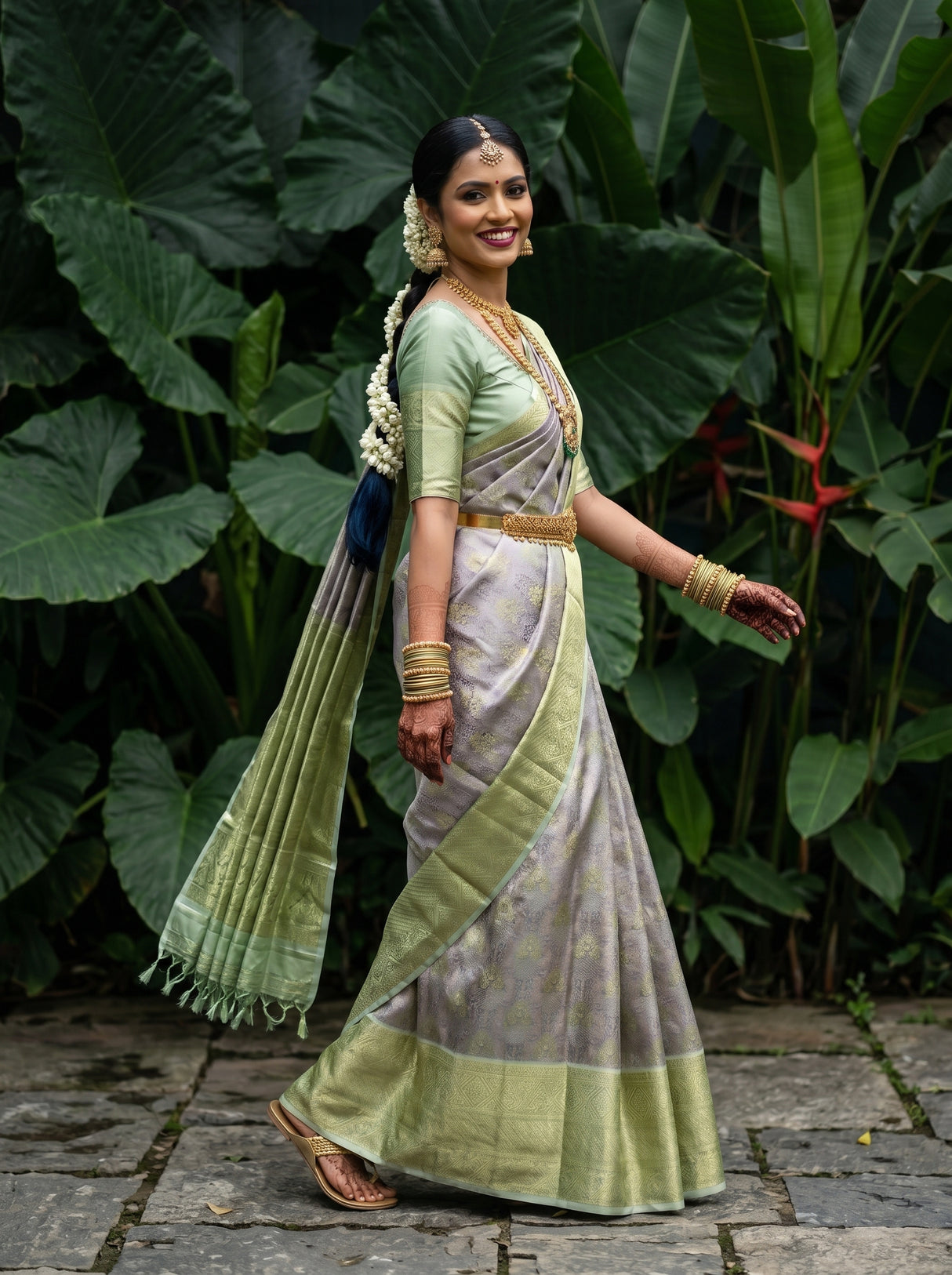 MIMOSA Grey Kanjivaram Art Silk Saree — pose 9 styling detail