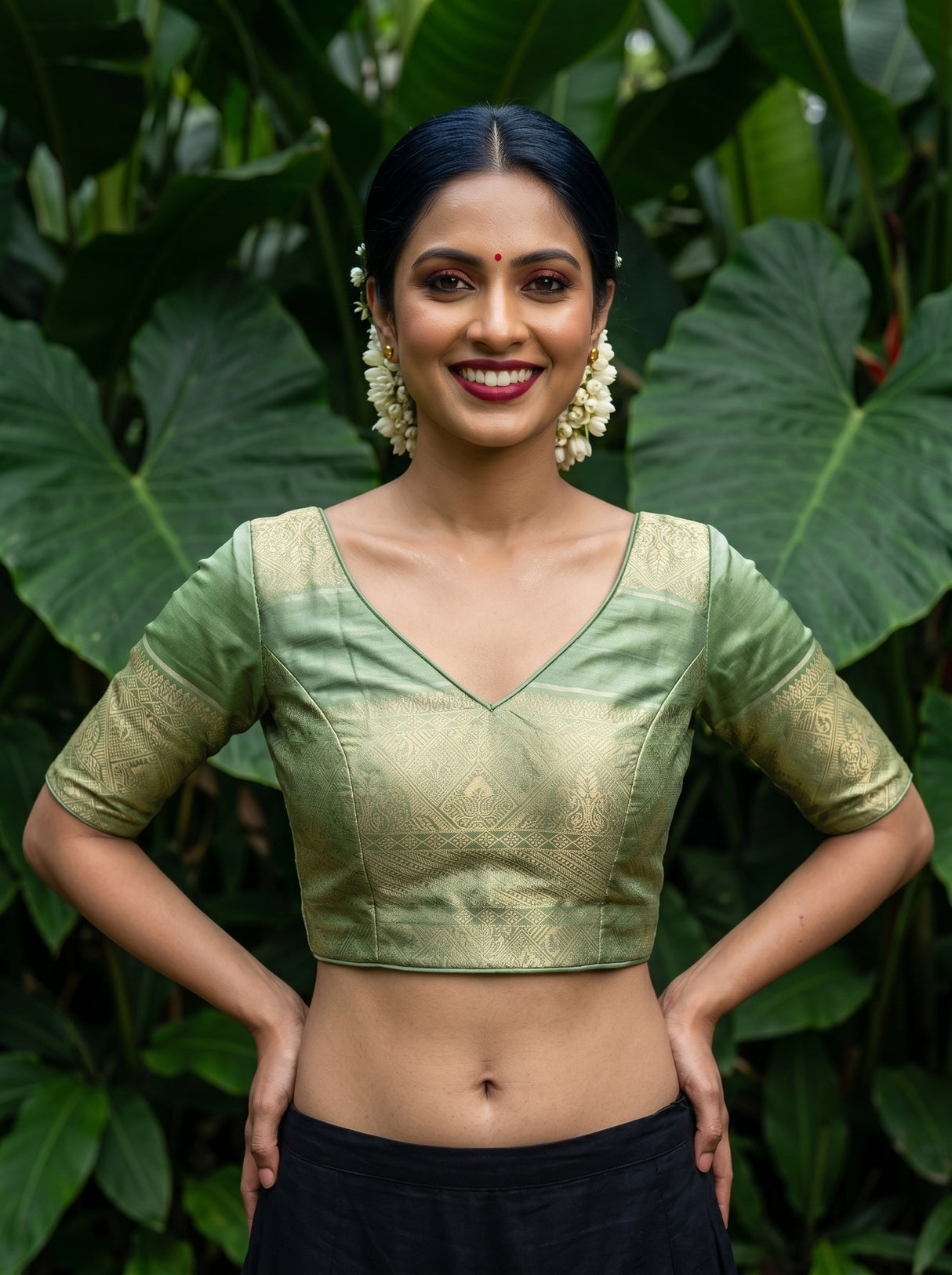 MIMOSA Grey Kanjivaram Art Silk Saree — blouse close-up
