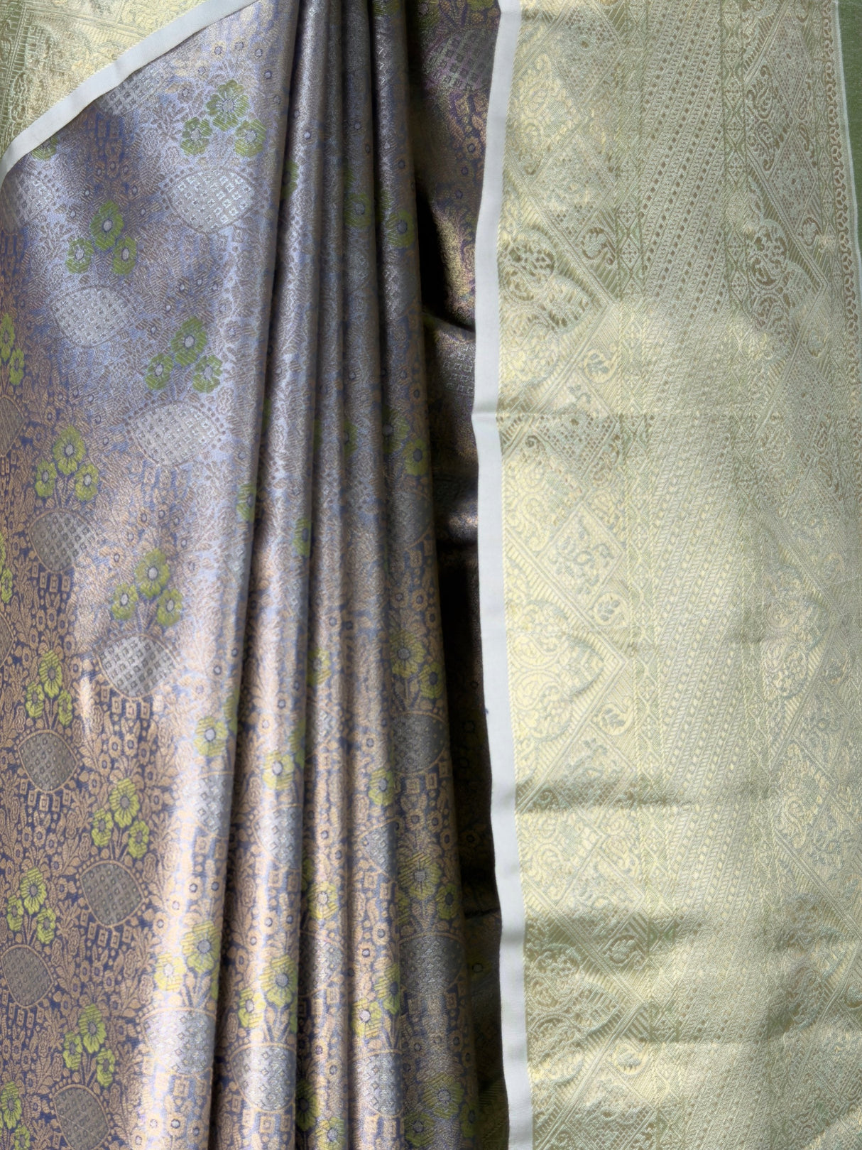 MIMOSA Grey Kanjivaram Art Silk Saree — fleets shot full lifestyle