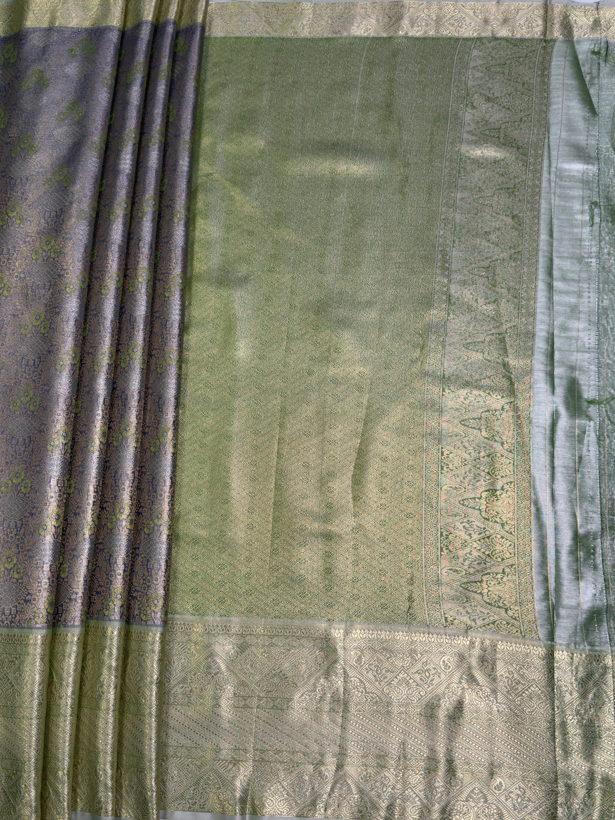 MIMOSA Grey Kanjivaram Art Silk Saree — pallu and zari work detail