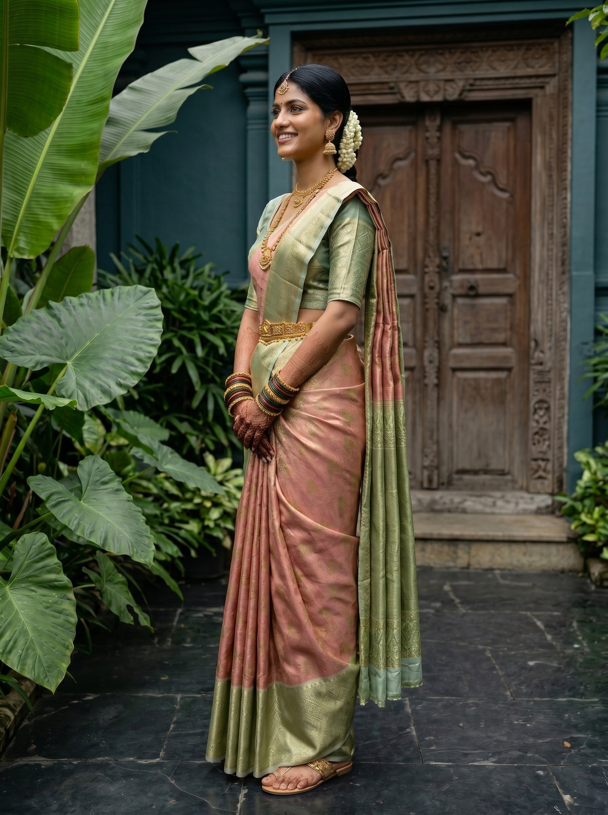 MIMOSA Maroon Kanjivaram Art Silk Saree — pose 3 styling detail