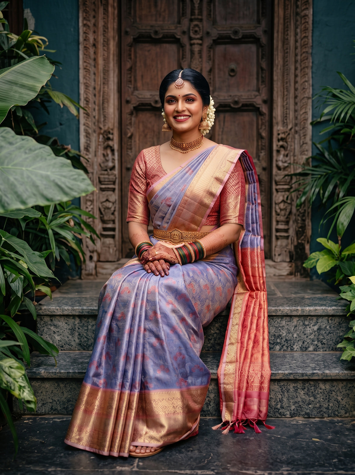 MIMOSA Royal Blue Kanjivaram Art Silk Saree — pose 8 styling detail