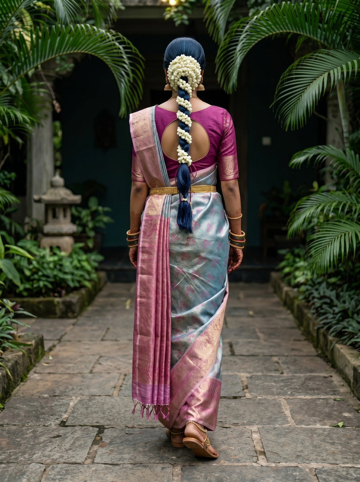 MIMOSA Sapphire Kanjivaram Art Silk Saree — pose 2 styling detail