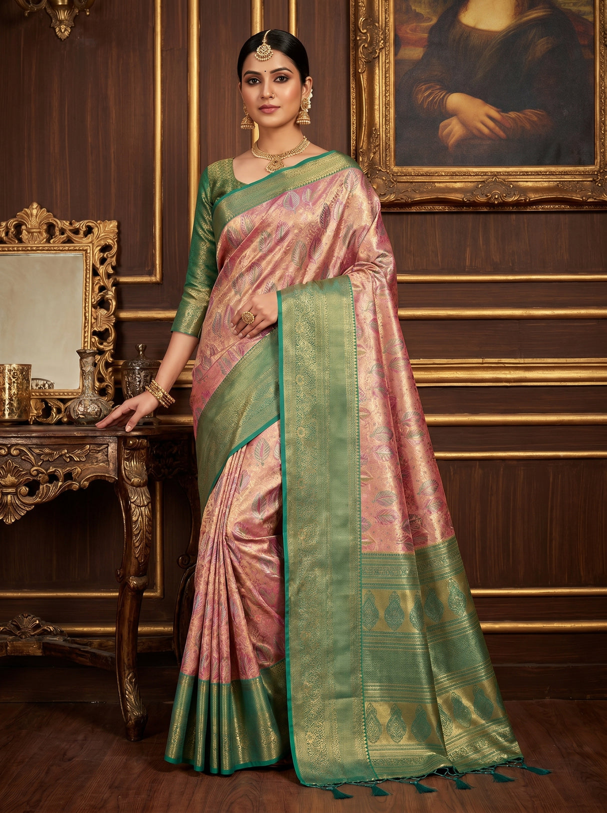 MIMOSA Rama Art Silk Blouse Fabric with Zari Work