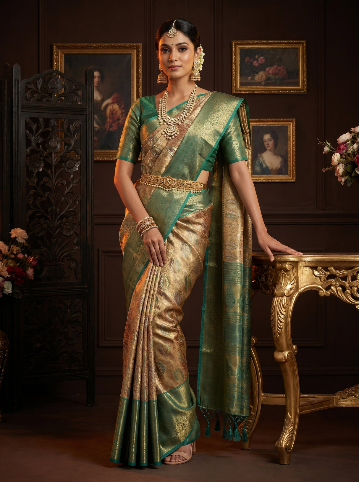 MIMOSA Maroon Kanjivaram Art Silk Saree — Mannequin Draped View