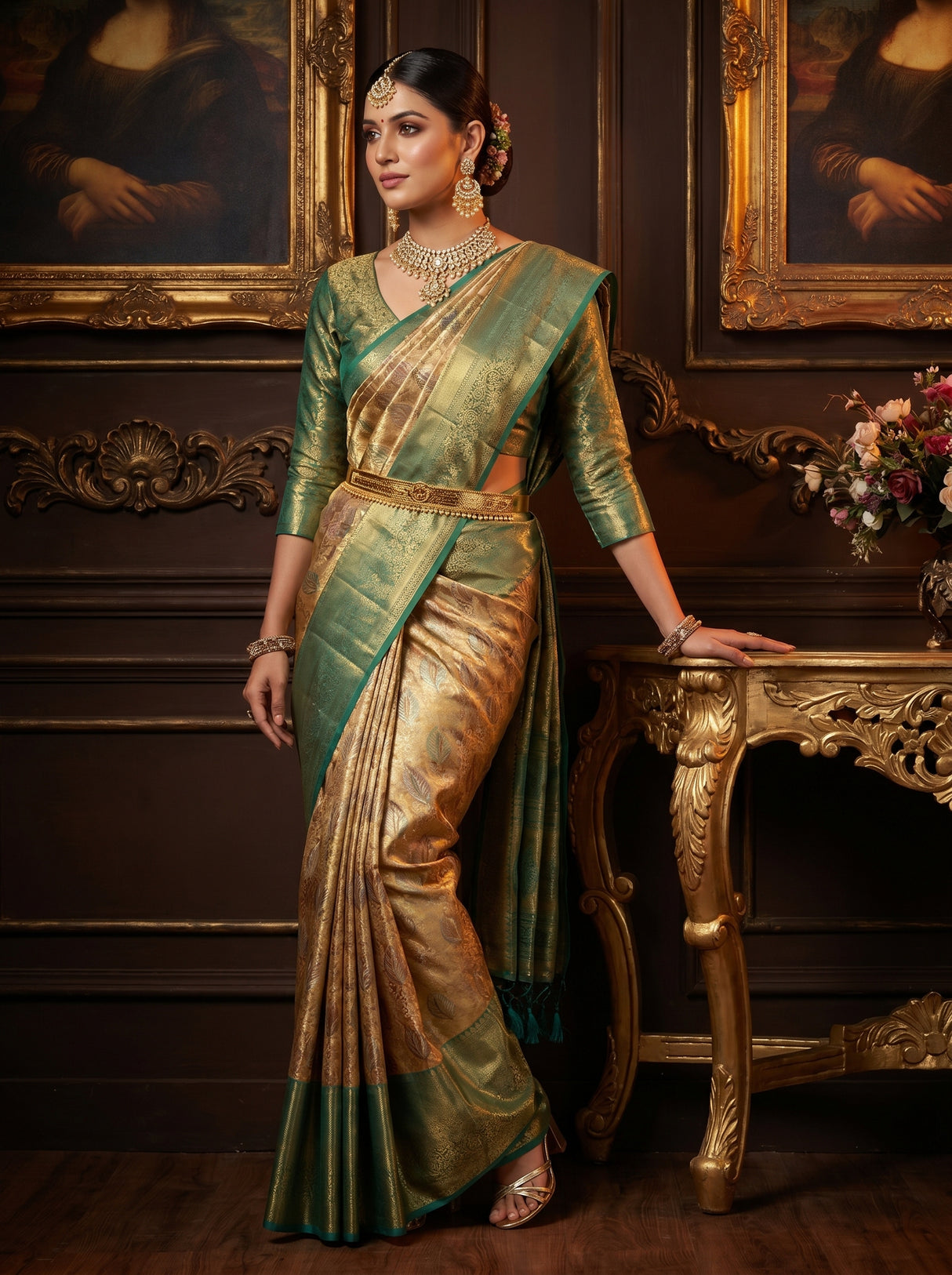 MIMOSA Maroon Kanjivaram Art Silk Saree — pose 4 styling detail