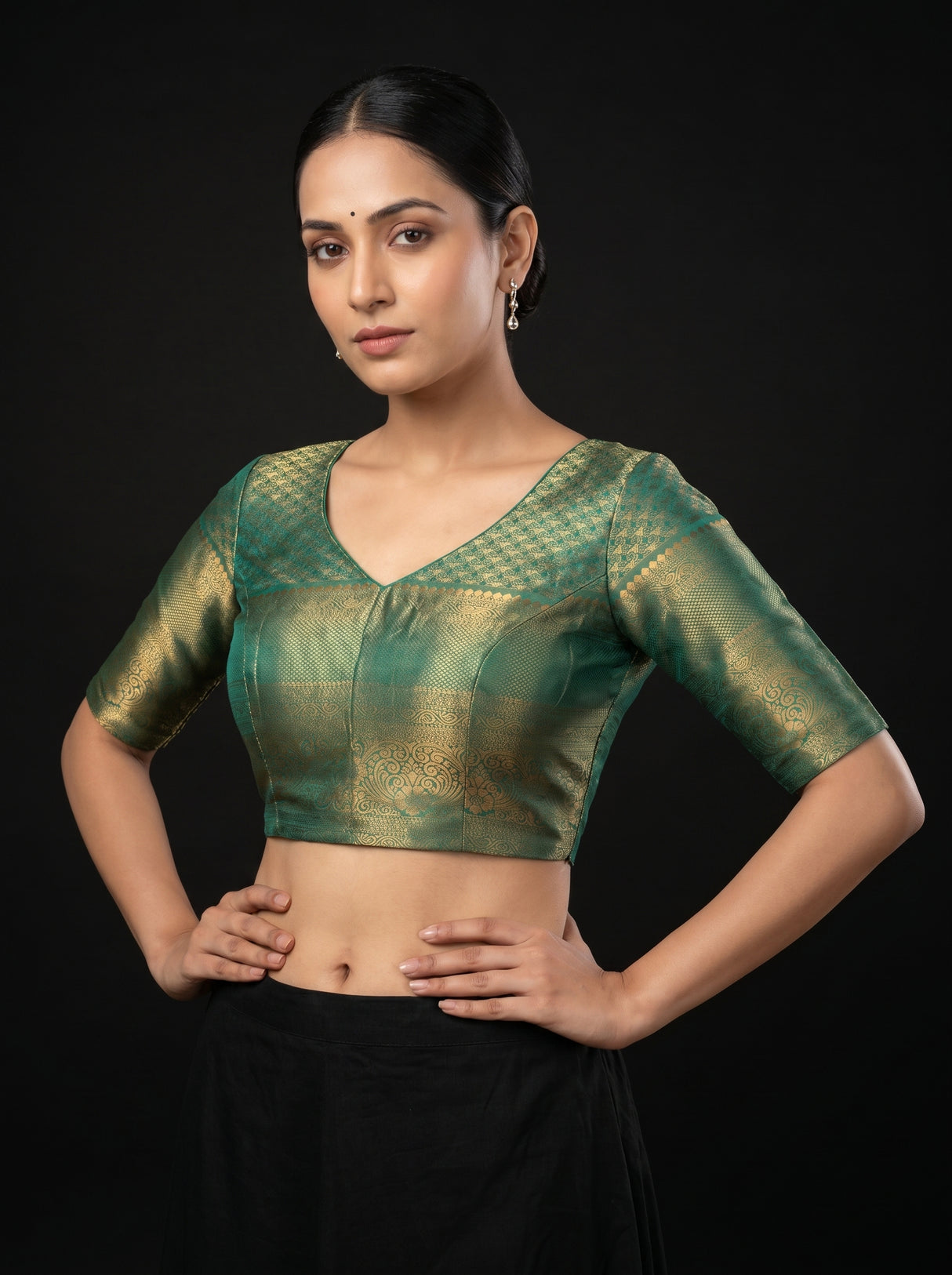 MIMOSA Olive Kanjivaram Art Silk Saree — blouse close-up