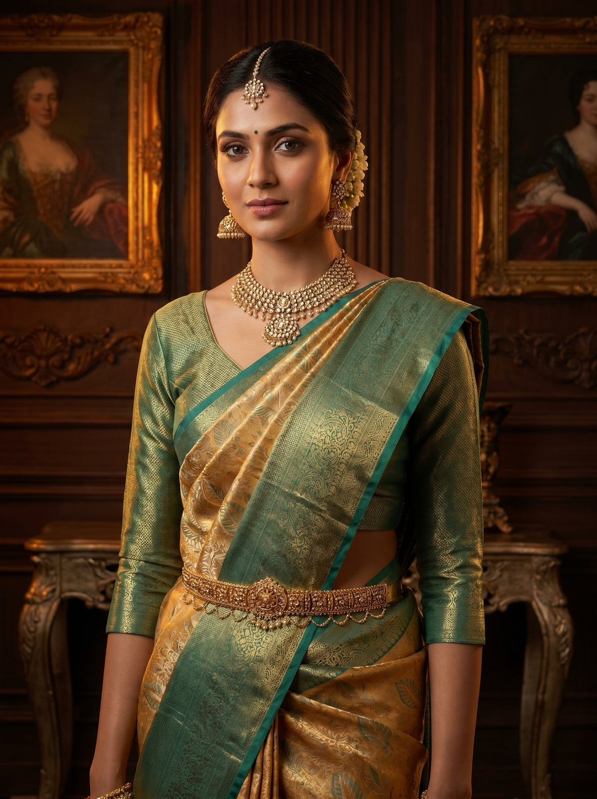MIMOSA Orange Kanjivaram Art Silk Saree — pose 10 styling detail