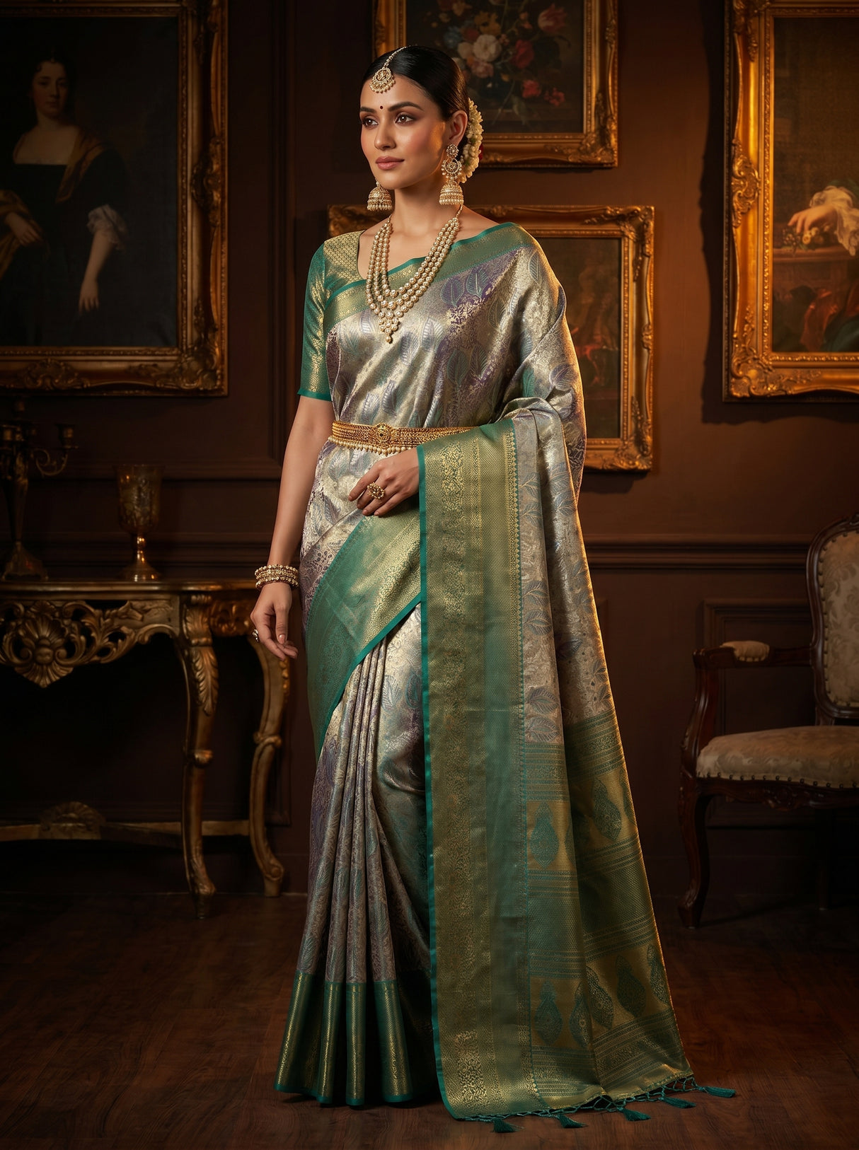 MIMOSA Violet Kanjivaram Art Silk Saree — pose 5 styling detail