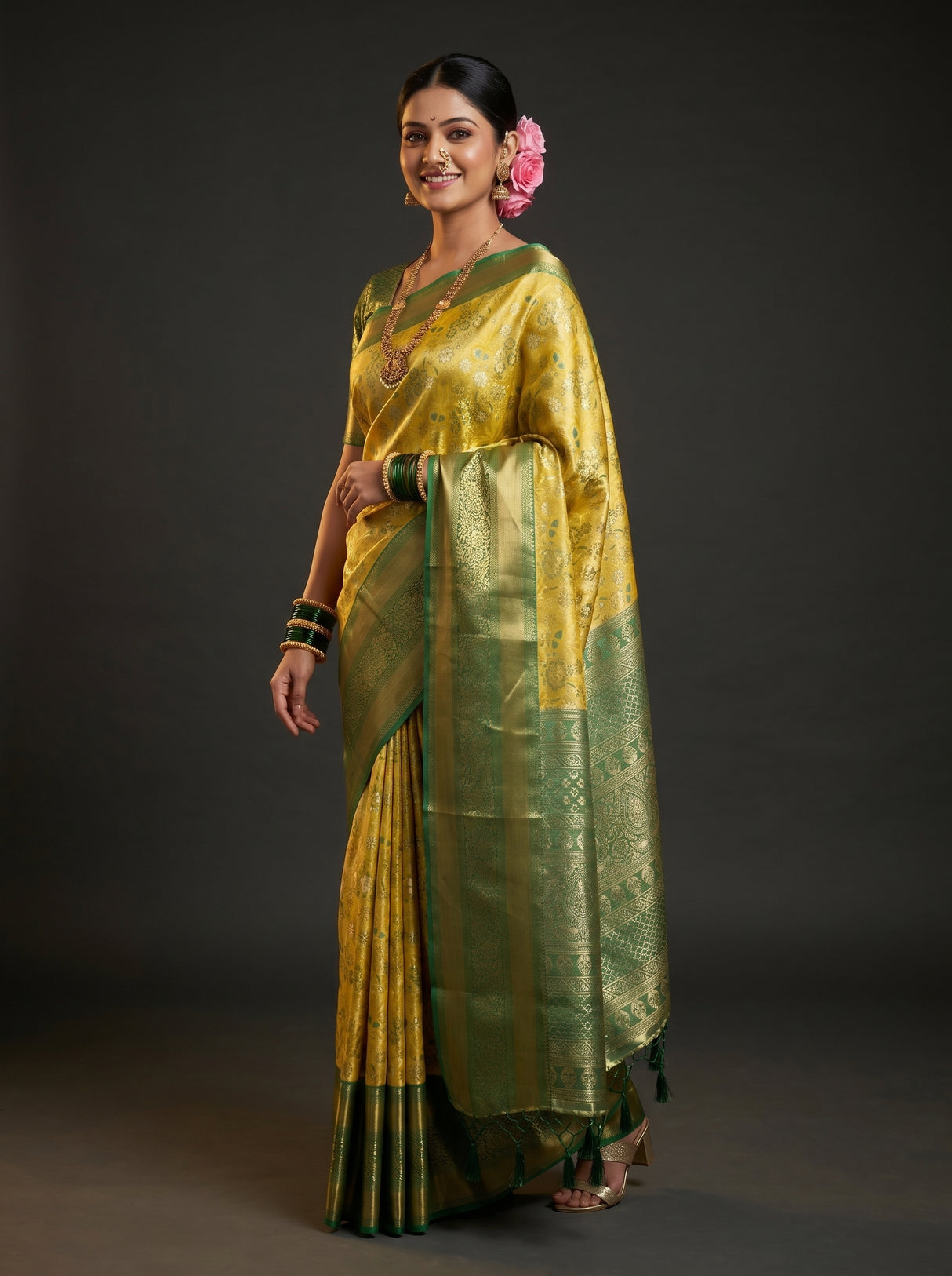 MIMOSA Gold Kanjivaram Art Silk Saree β Model Lifestyle Pose