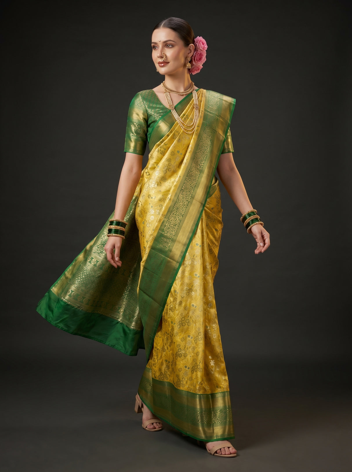 MIMOSA Gold Kanjivaram Art Silk Saree β pose 7 styling detail