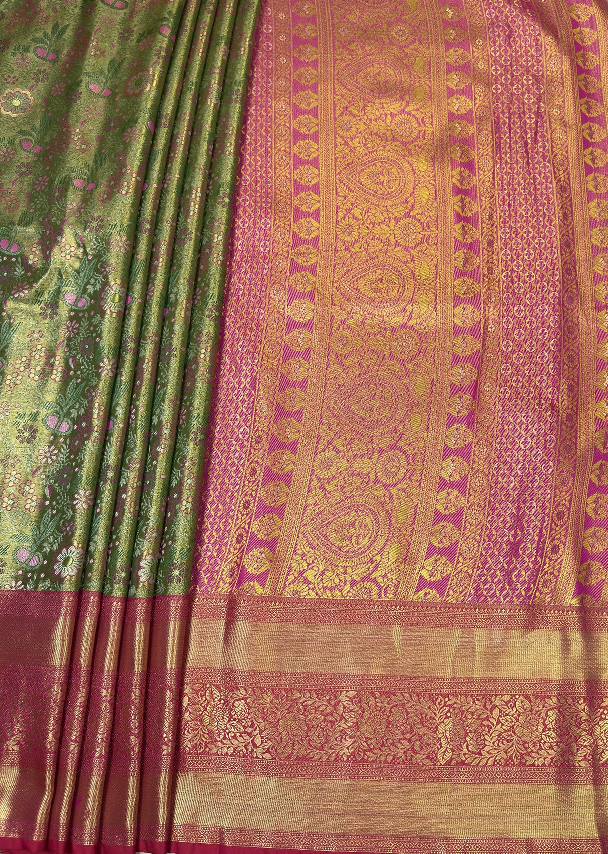 MIMOSA Green Kanjivaram Art Silk Saree β pallu and zari work detail