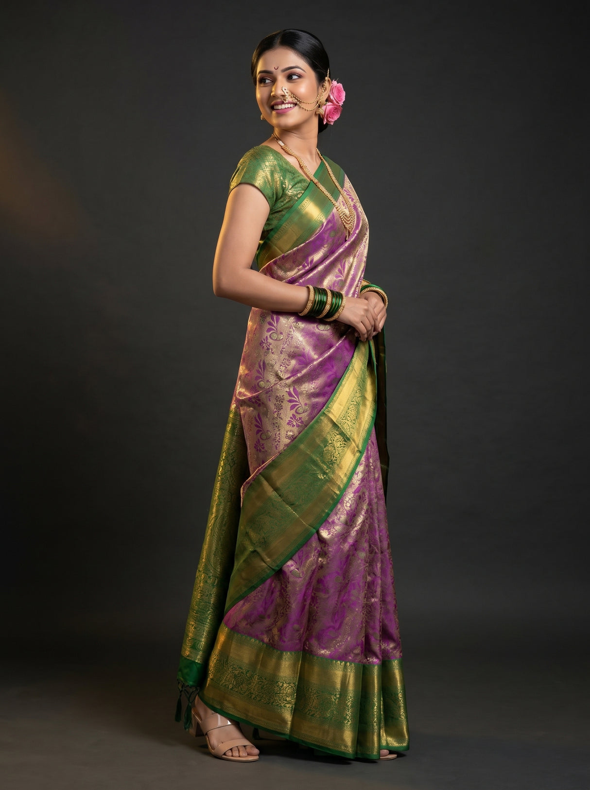 MIMOSA Magenta Kanjivaram Art Silk Saree β Model Lifestyle Pose