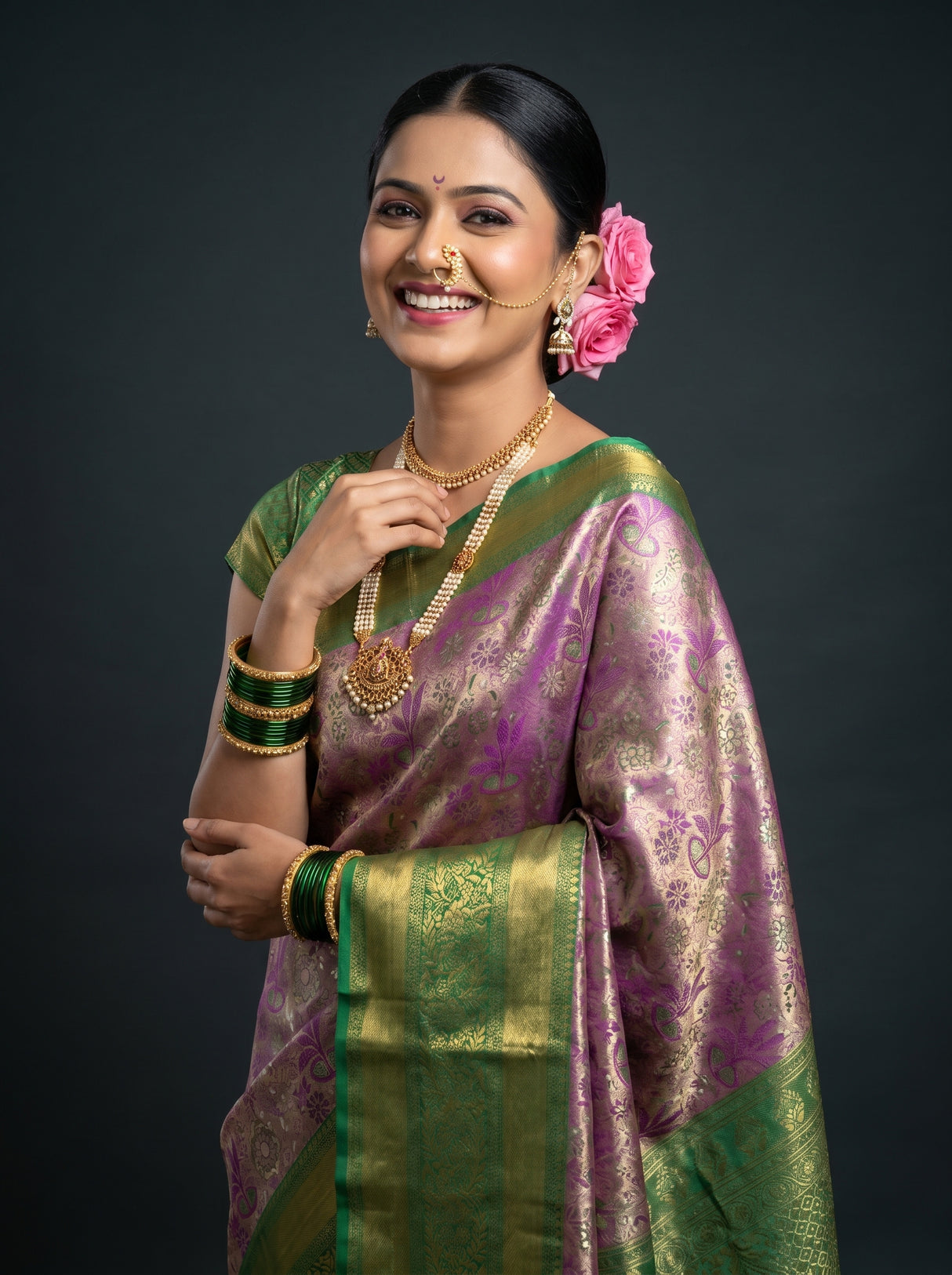 MIMOSA Magenta Kanjivaram Art Silk Saree β pose 4 styling detail