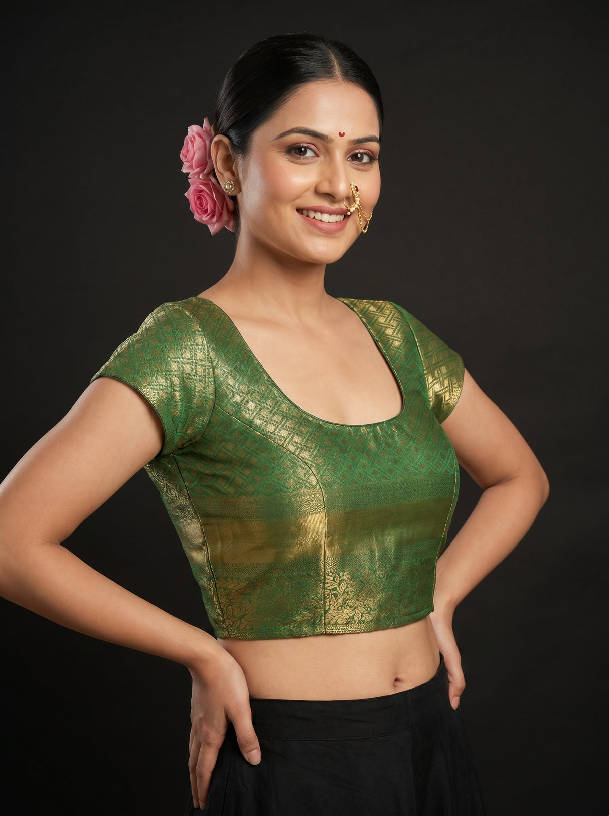 MIMOSA Olive Kanjivaram Art Silk Saree β blouse close-up