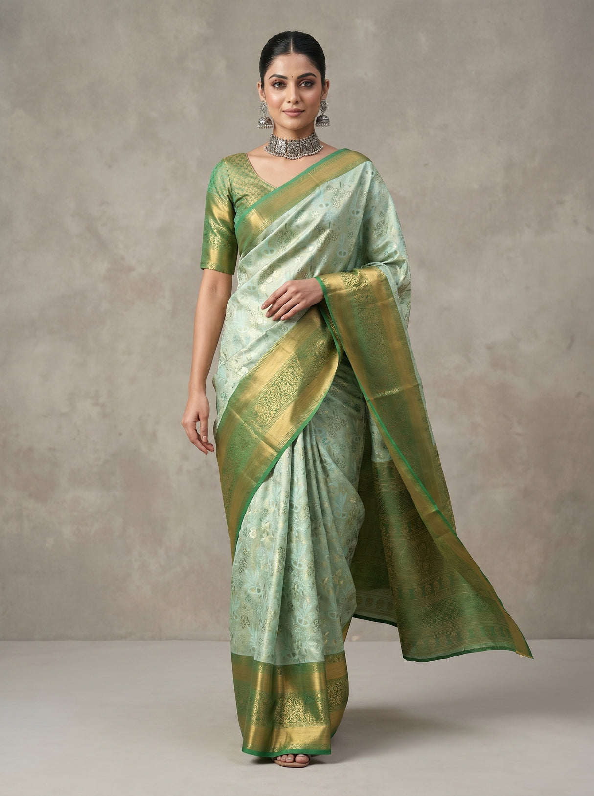 MIMOSA Pista Kanjivaram Art Silk Saree β Model Lifestyle Pose