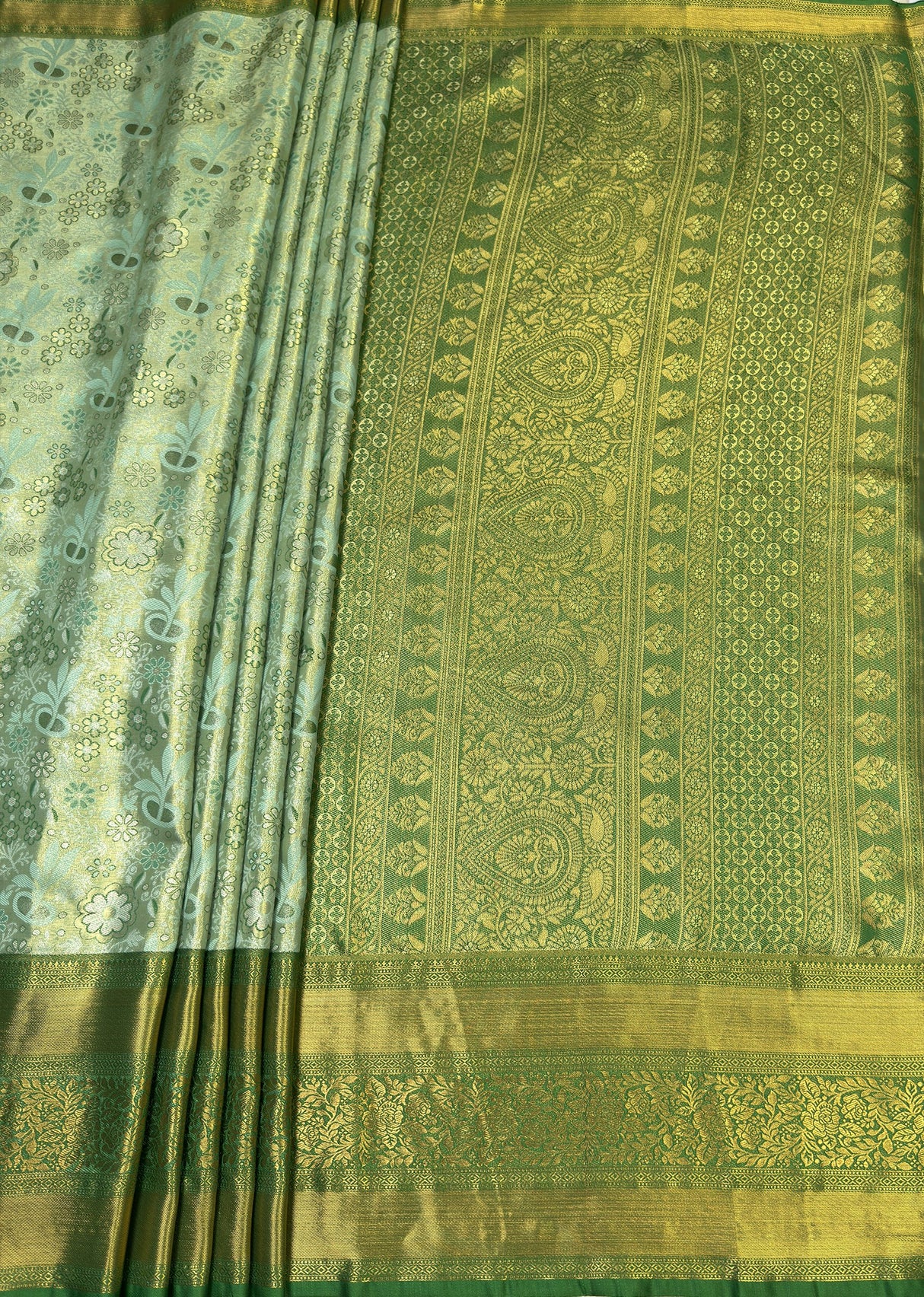 MIMOSA Pista Kanjivaram Art Silk Saree β pallu and zari work detail
