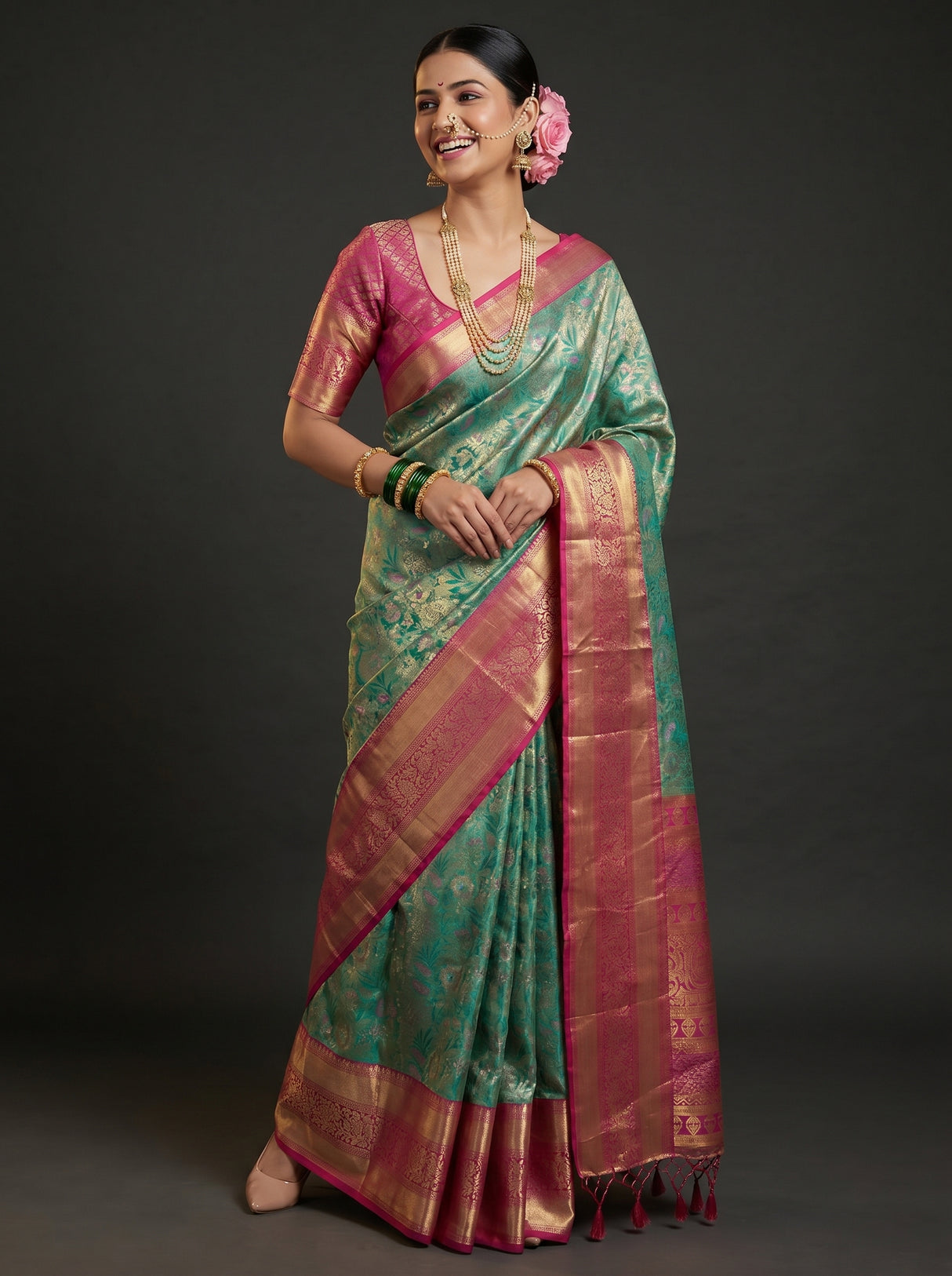 MIMOSA Rama Kanjivaram Art Silk Saree β Mannequin Draped View