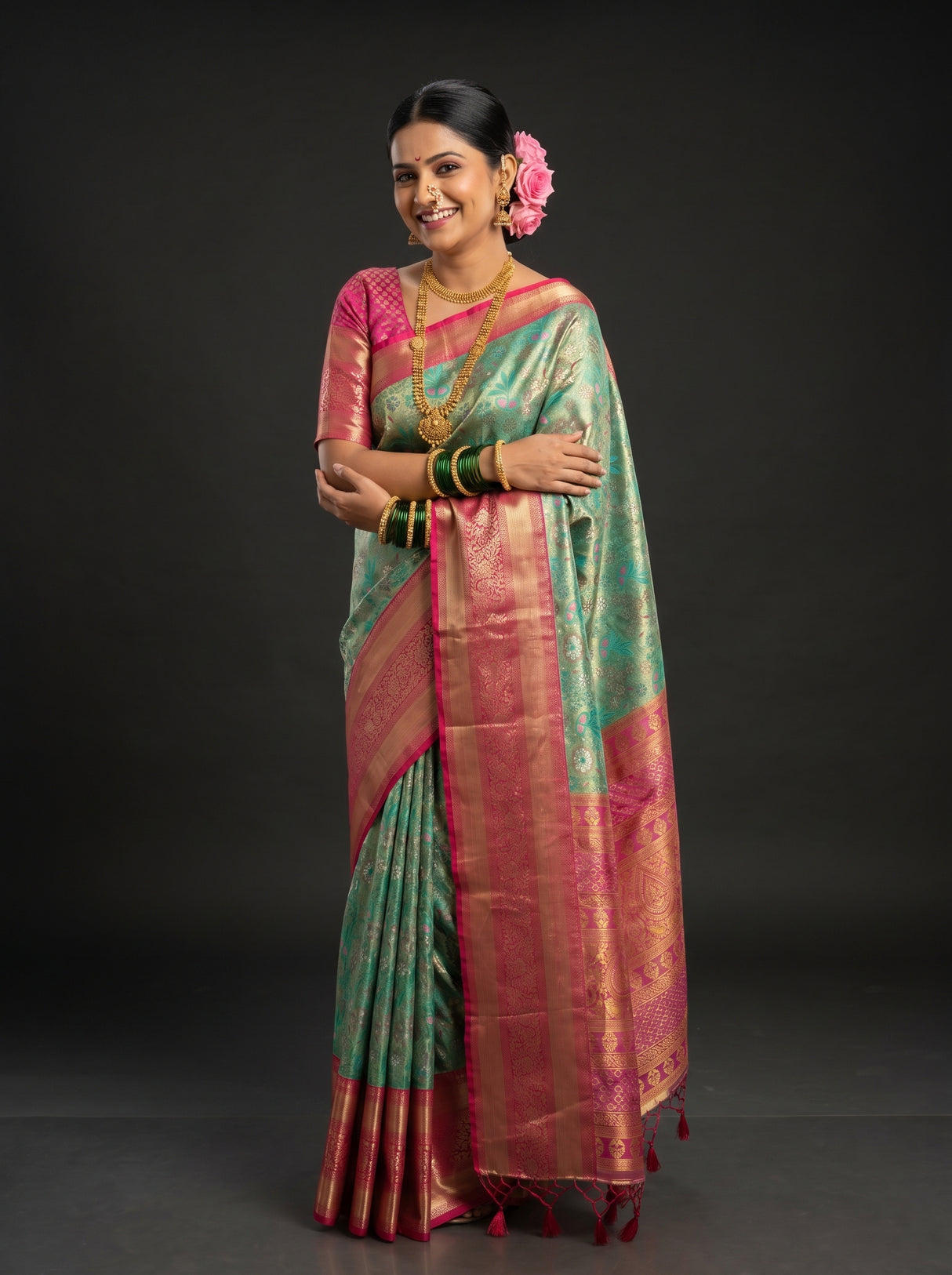 MIMOSA Rama Kanjivaram Saree β Unstitched Pink Blouse Fabric