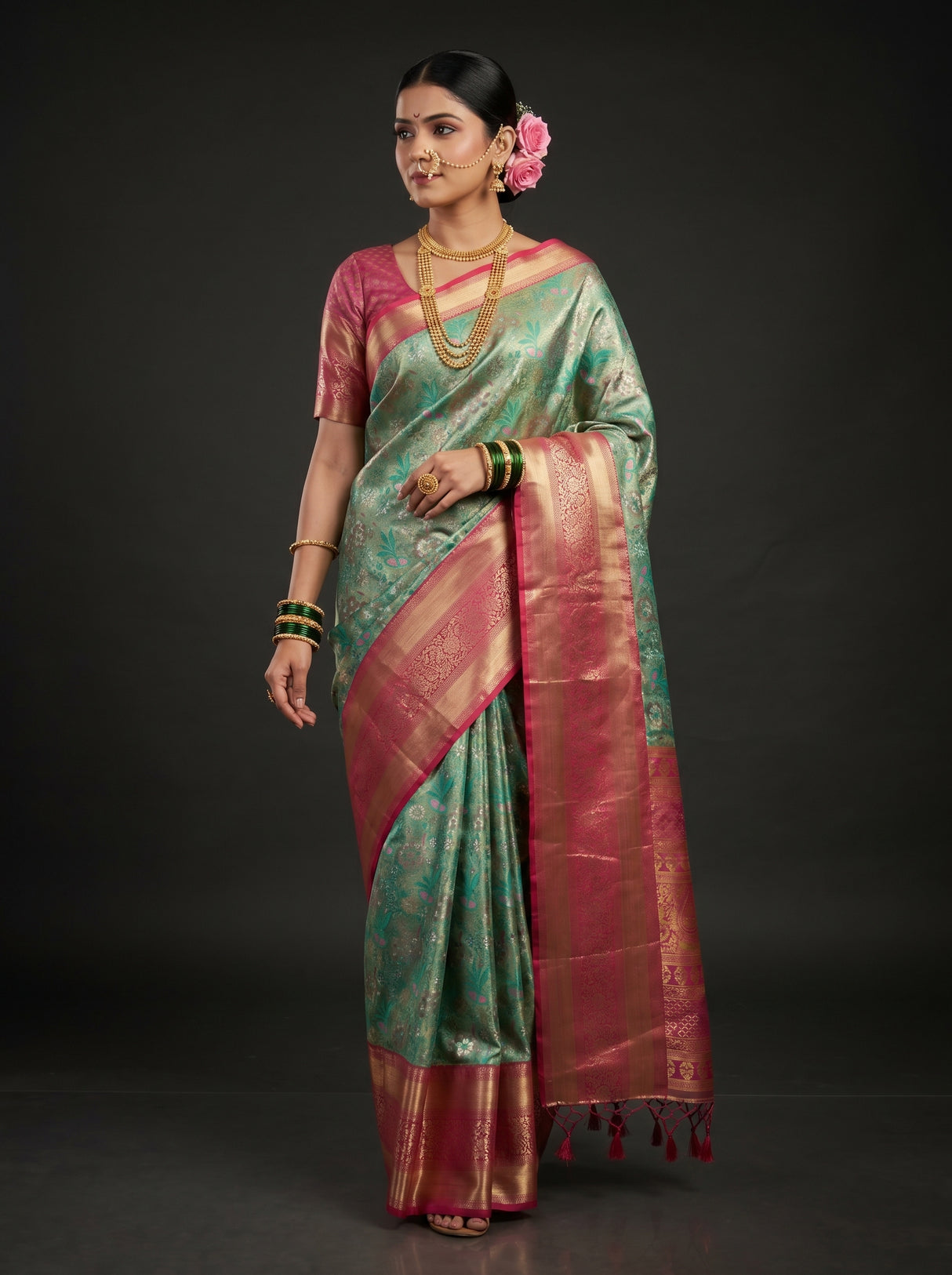MIMOSA Rama Kanjivaram Art Silk Saree β pose 7 styling detail