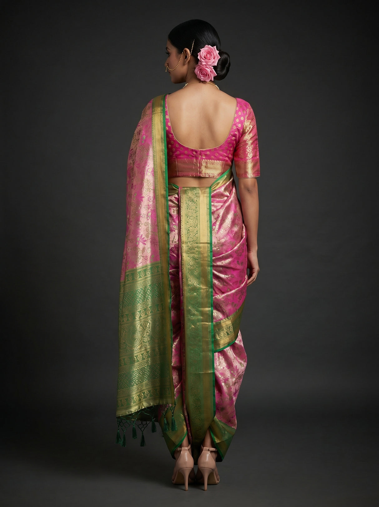 MIMOSA Rani Kanjivaram Saree β Unstitched Green Blouse Fabric