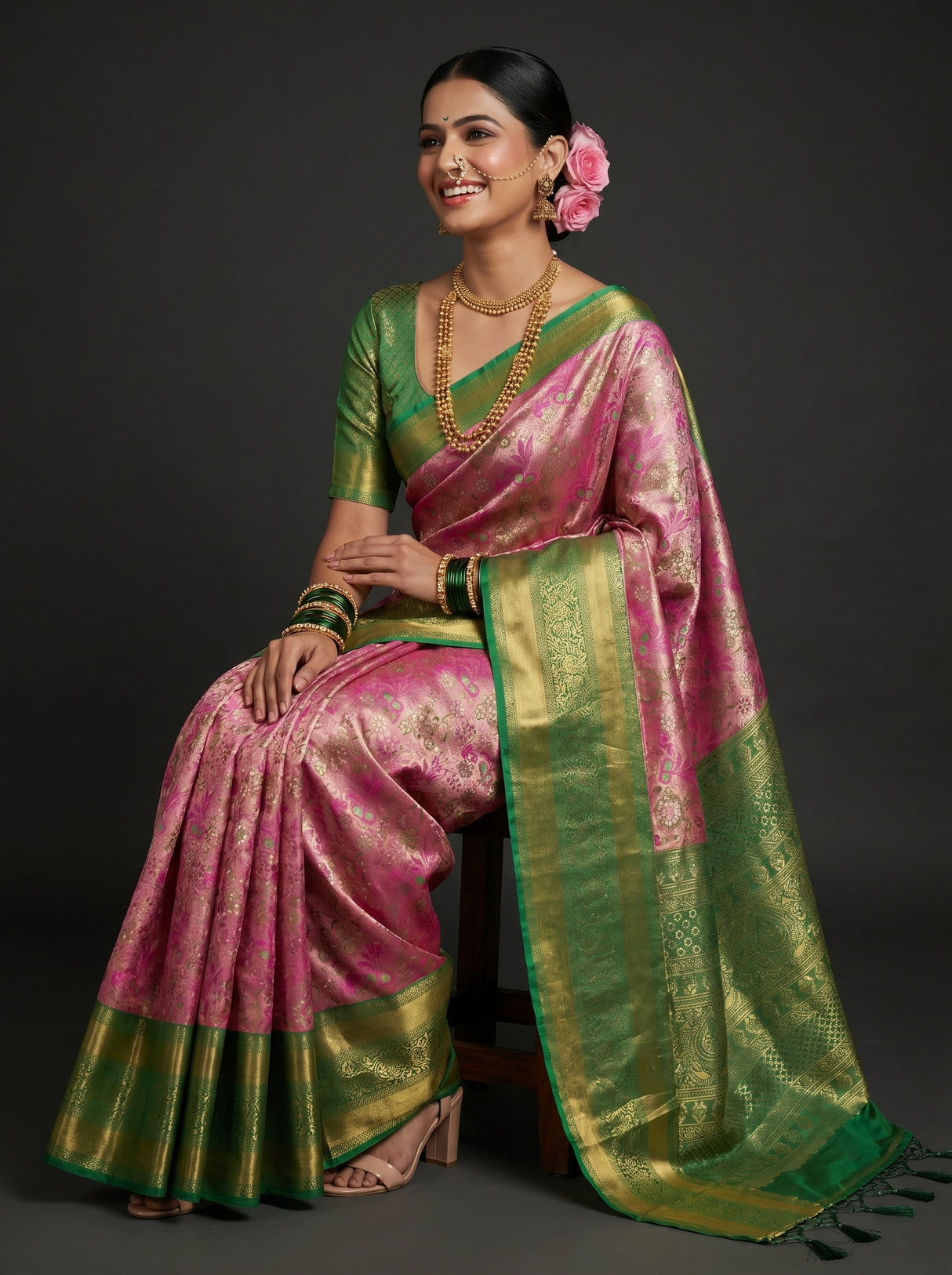 MIMOSA Rani Kanjivaram Art Silk Saree β pose 8 styling detail