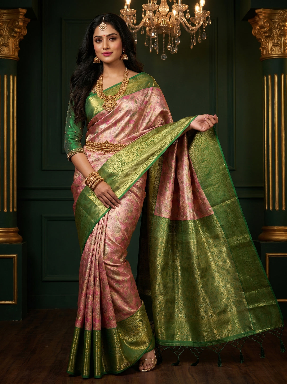 MIMOSA Gajari Kanjivaram Art Silk Saree β pose 6 styling detail
