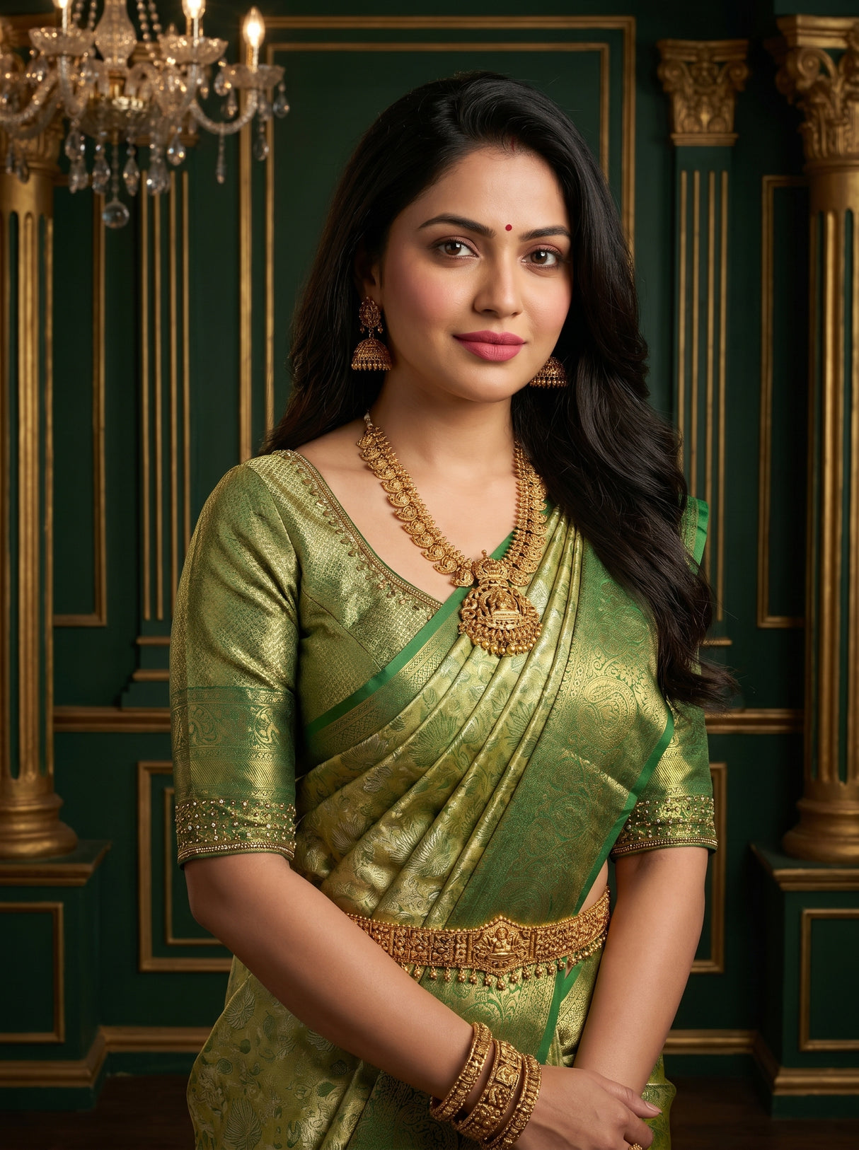 MIMOSA Olive Kanjivaram Art Silk Saree β pose 10 styling detail