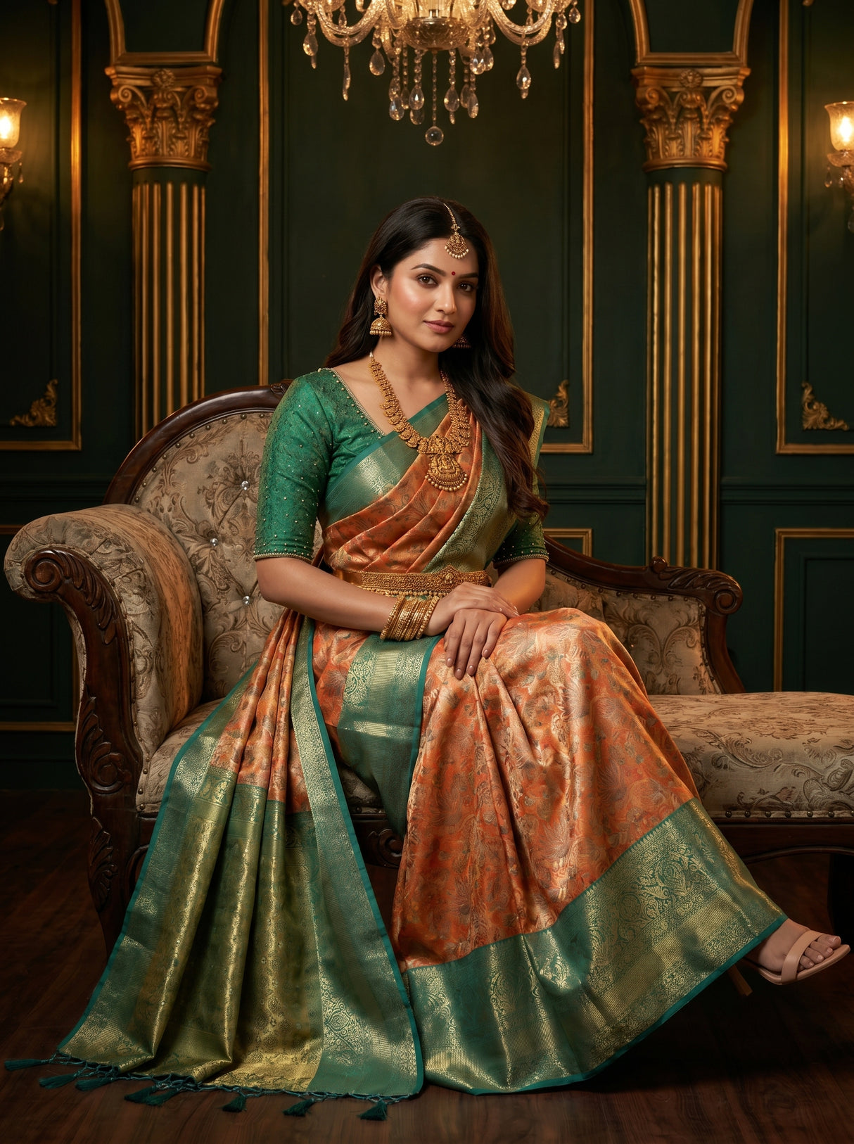 MIMOSA Orange Kanjivaram Art Silk Saree β pose 8 styling detail