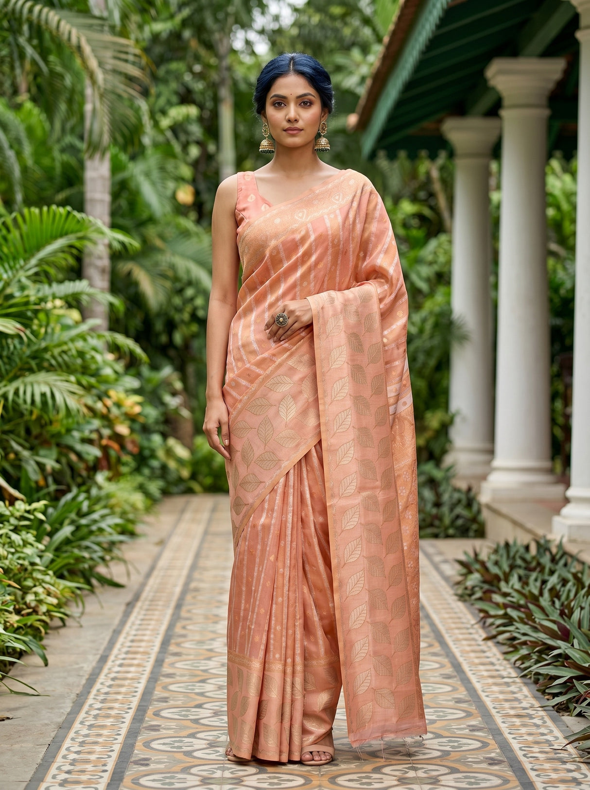 MIMOSA Pink Banarasi Art Silk Saree — Model lifestyle pose