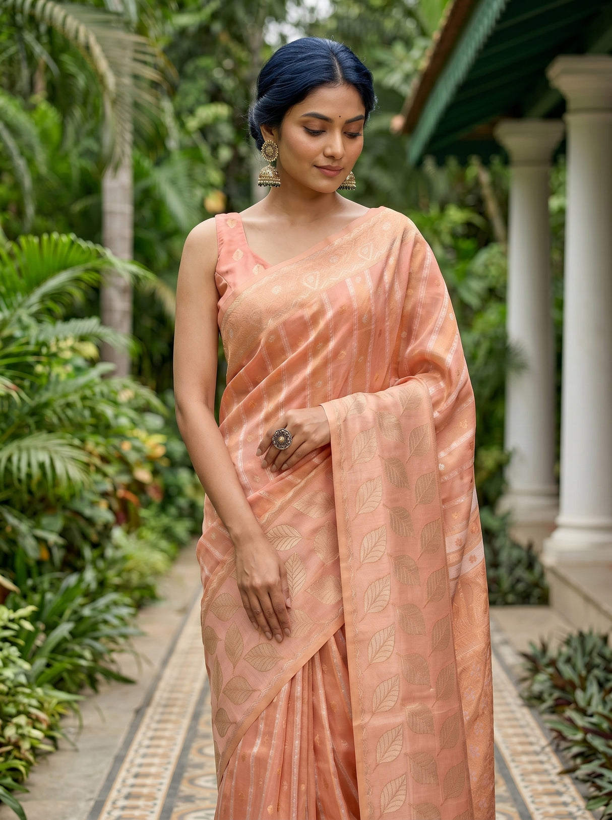 MIMOSA Pink Banarasi Saree — pose 10 styling detail