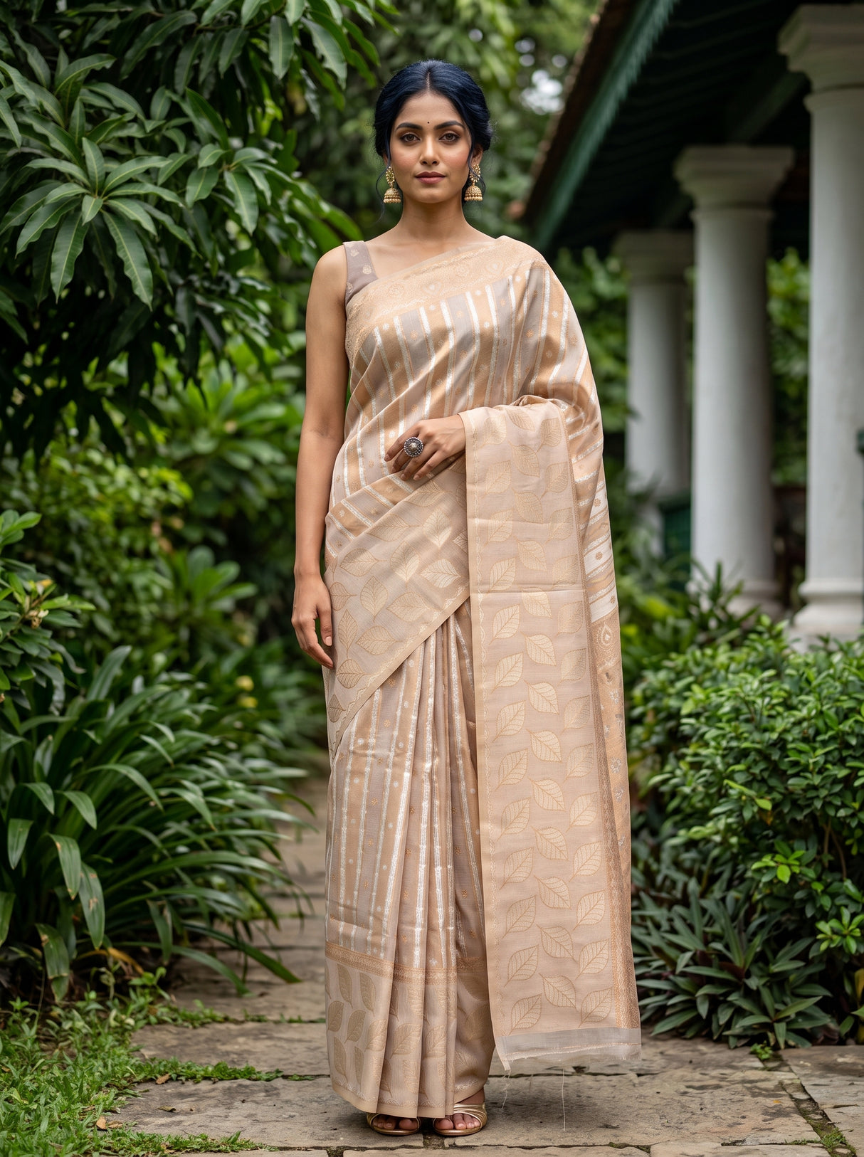 MIMOSA Violet Banarasi Art Silk Saree — Model lifestyle pose