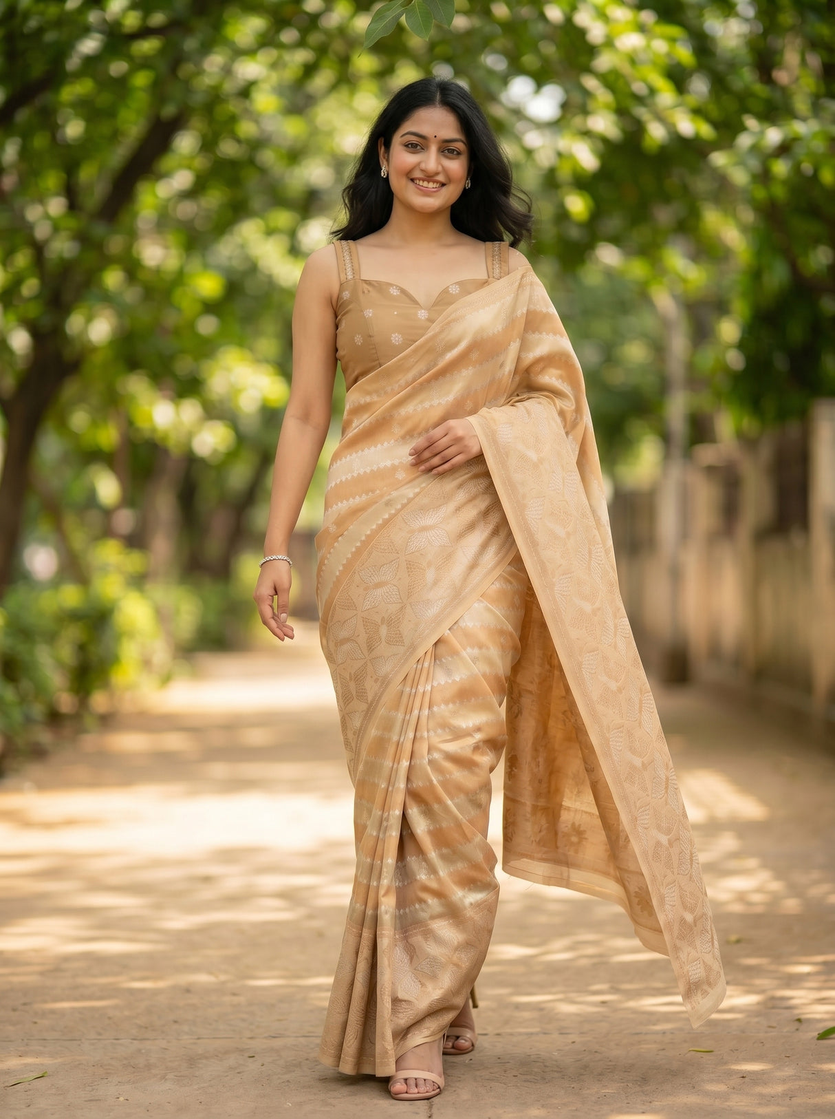 MIMOSA Chiku Banarasi Art Silk Saree — pose 6 styling detail