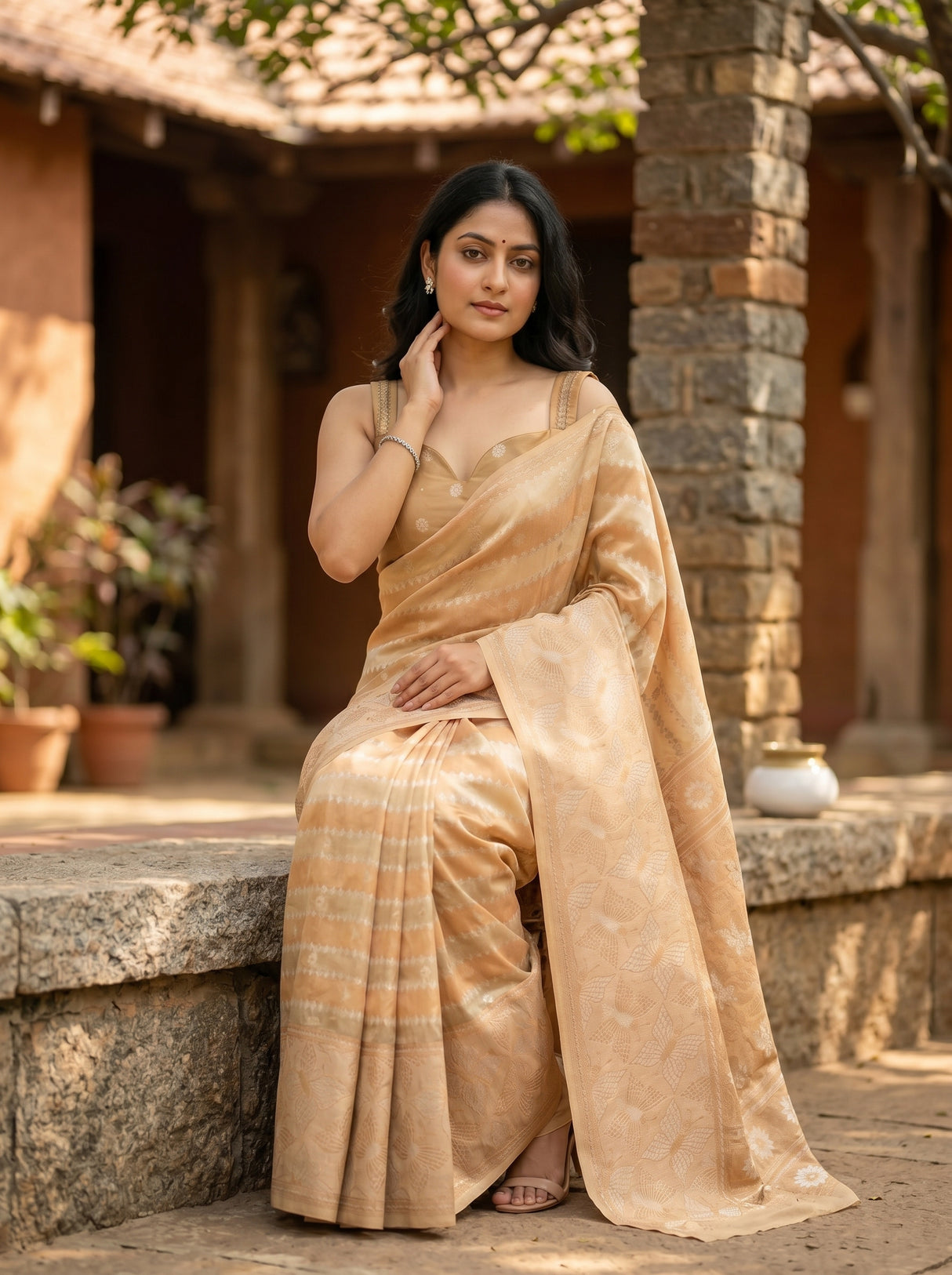 MIMOSA Chiku Banarasi Art Silk Saree — pose 8 styling detail