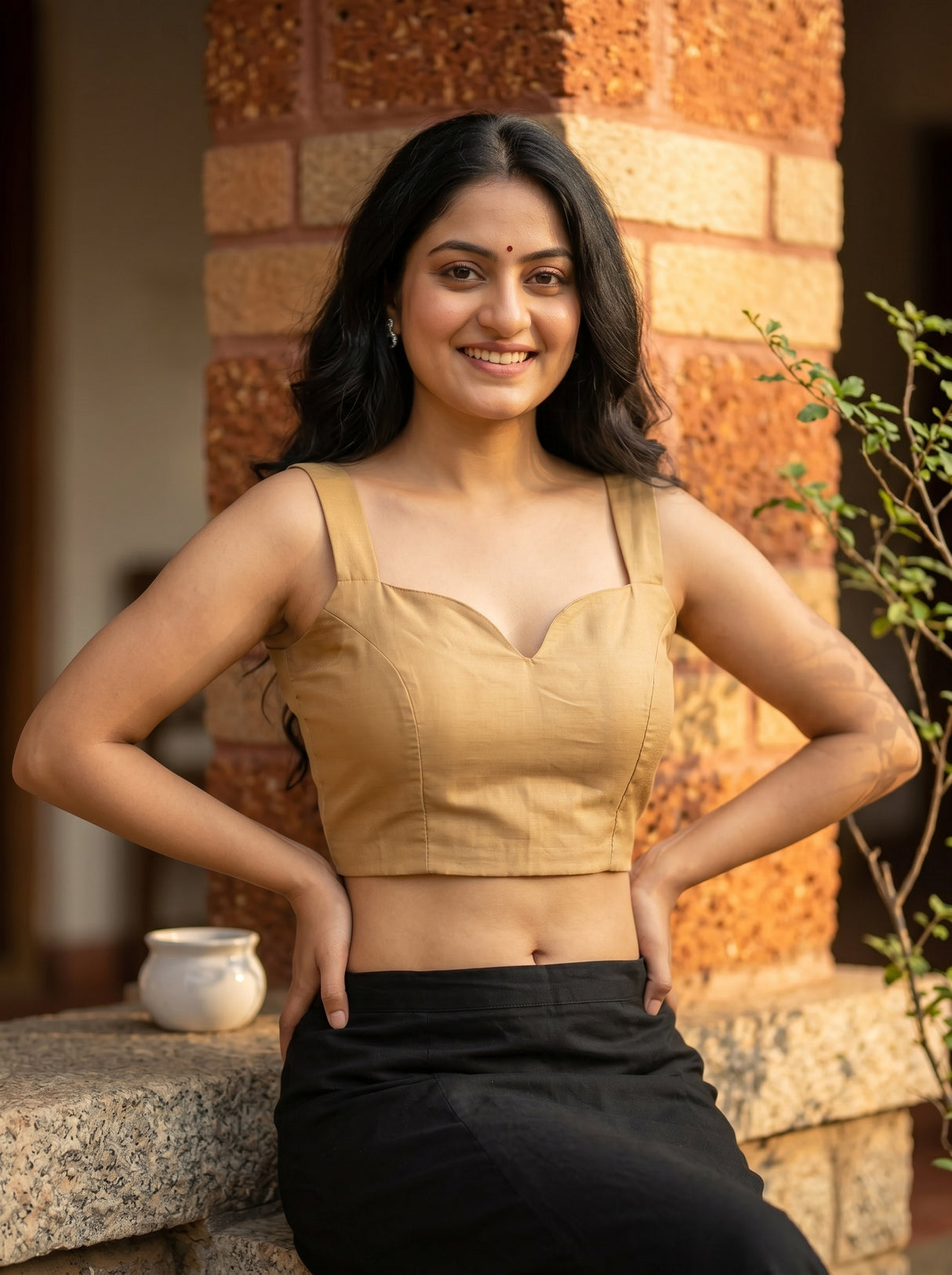 MIMOSA Chiku Banarasi Art Silk Saree — blouse close-up