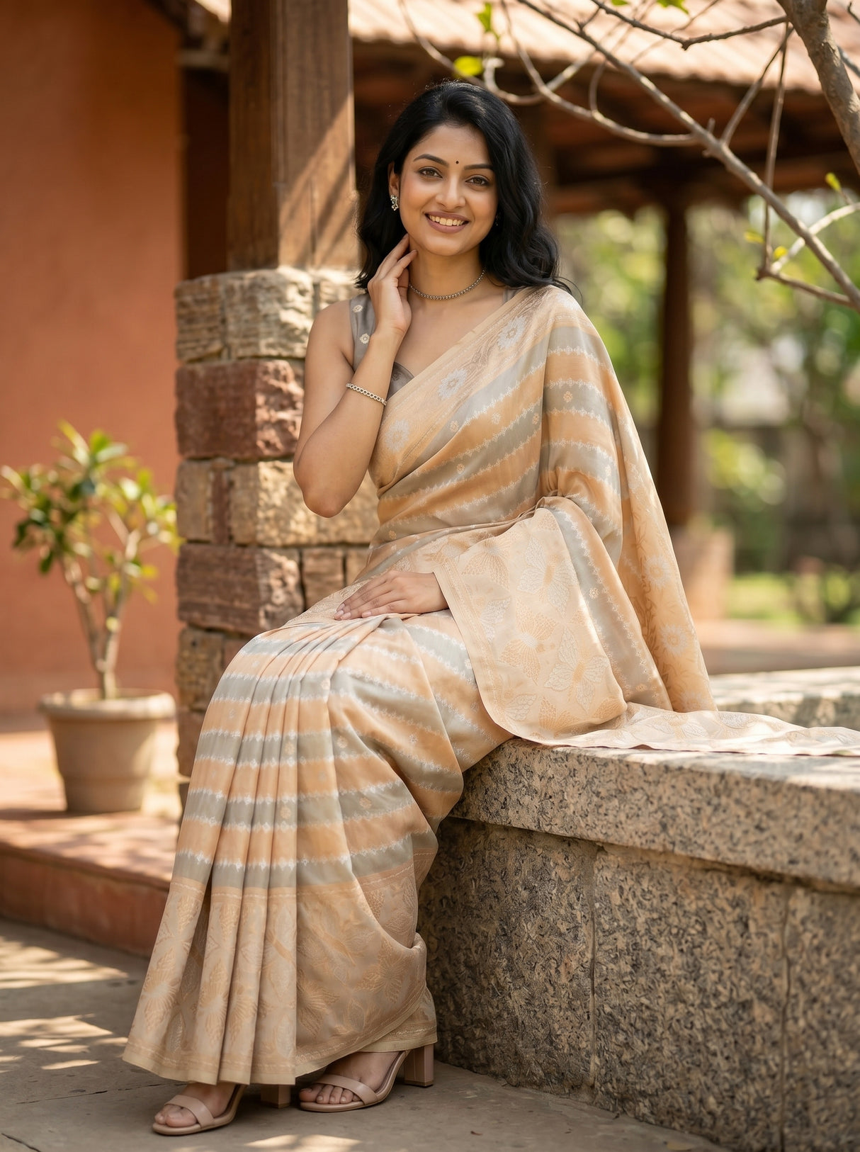 MIMOSA Grey Banarasi Art Silk Saree — pose 8 styling detail