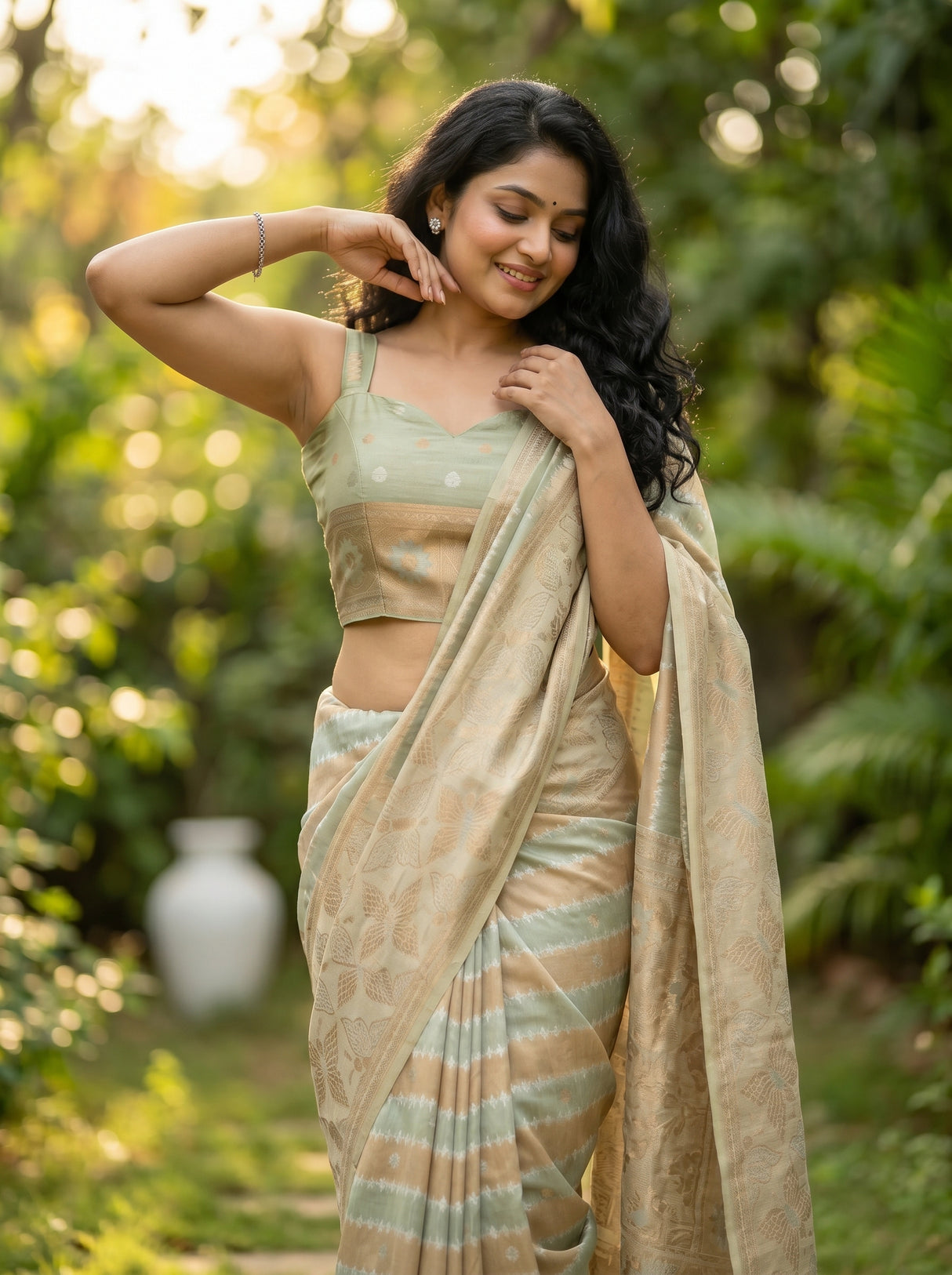 MIMOSA Rama Banarasi Art Silk Saree — pose 10 styling detail