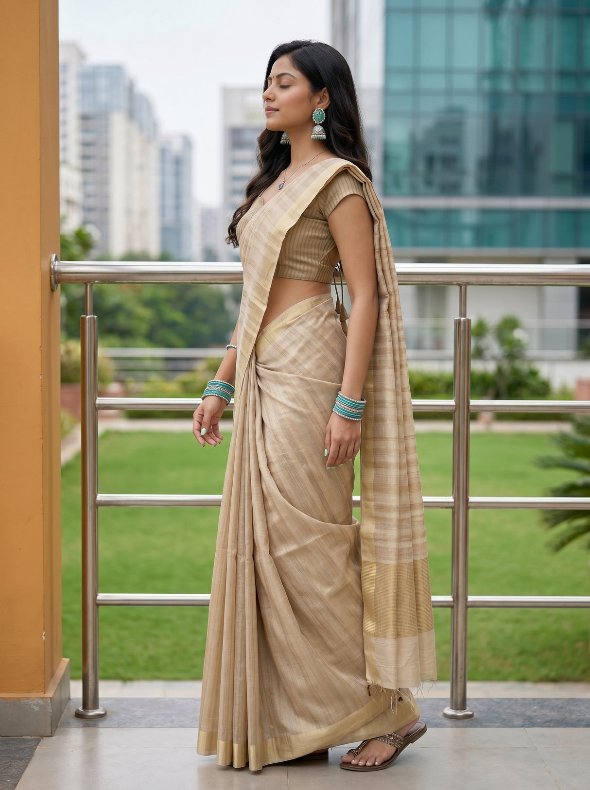 MIMOSA Chiku Saree Saree — pose 3 styling detail